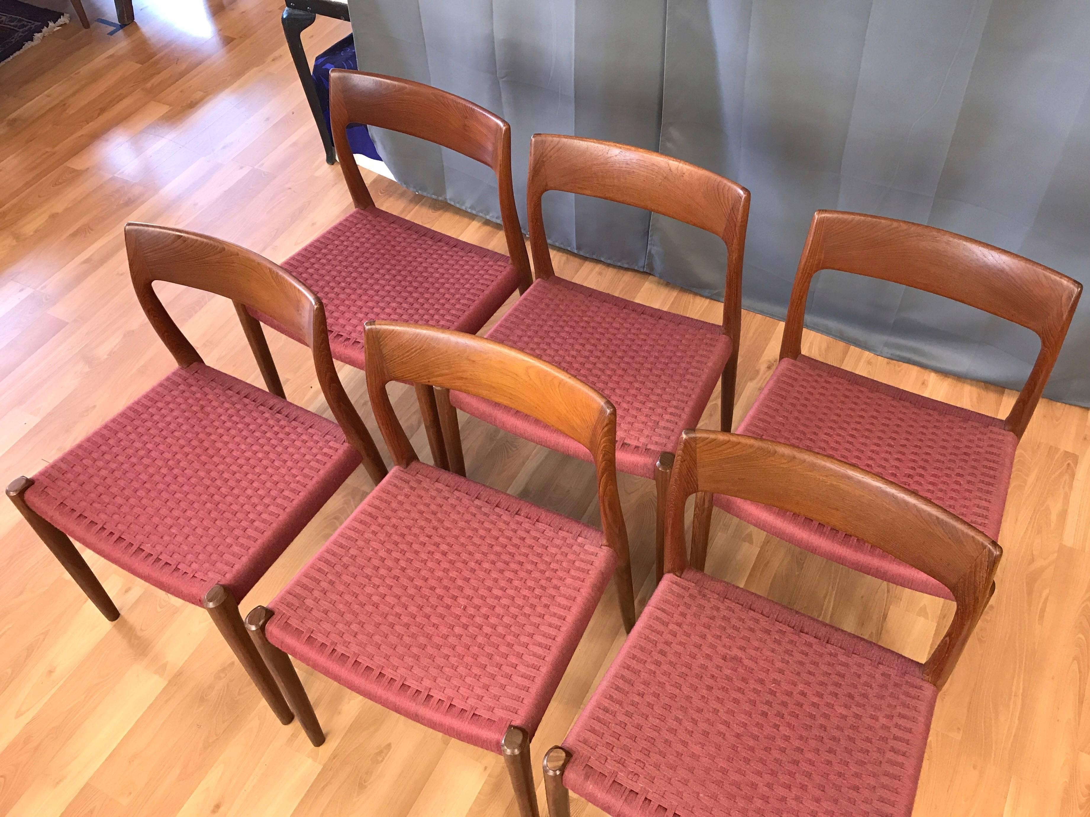 Set of Six Niels Otto Møller for J.L. Møller Model 77 Teak Dining Chairs 5