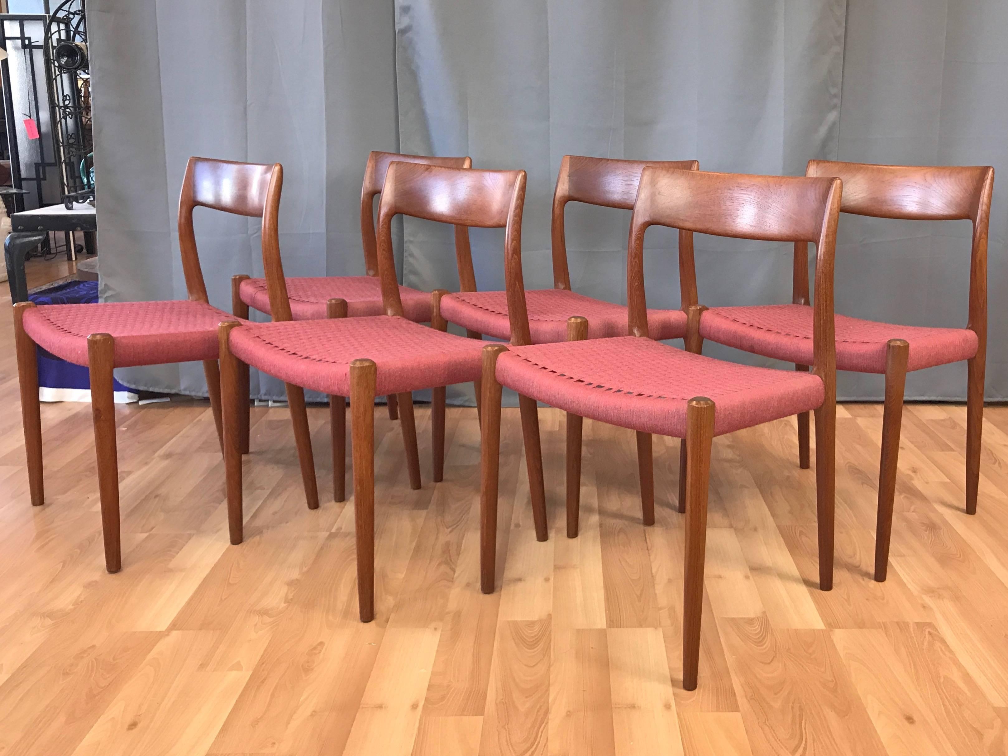 Scandinavian Modern Set of Six Niels Otto Møller for J.L. Møller Model 77 Teak Dining Chairs