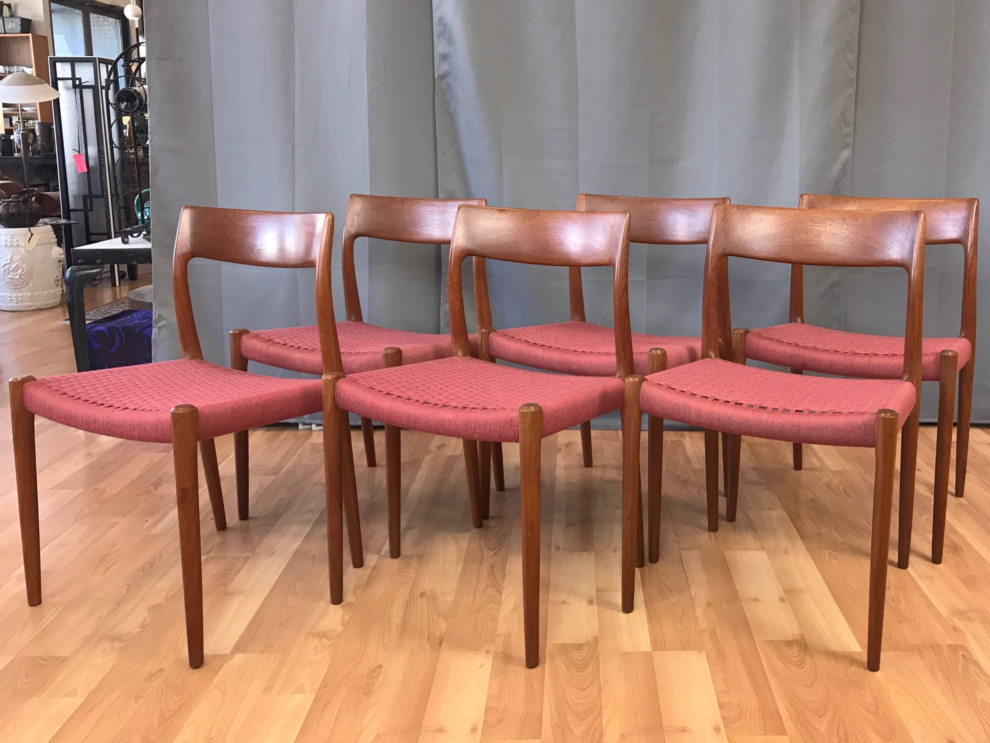 Danish Set of Six Niels Otto Møller for J.L. Møller Model 77 Teak Dining Chairs