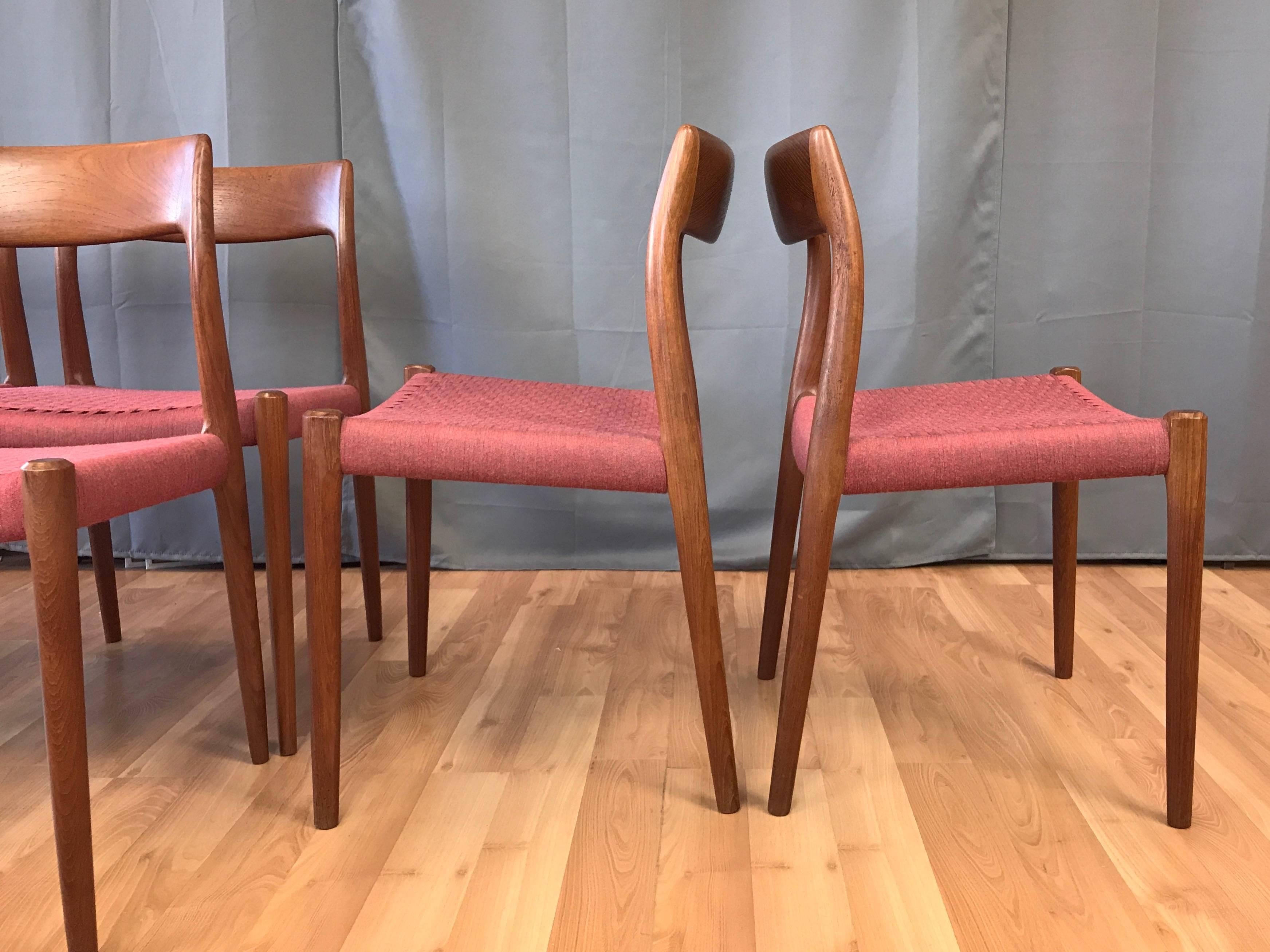 Set of Six Niels Otto Møller for J.L. Møller Model 77 Teak Dining Chairs In Good Condition In San Francisco, CA