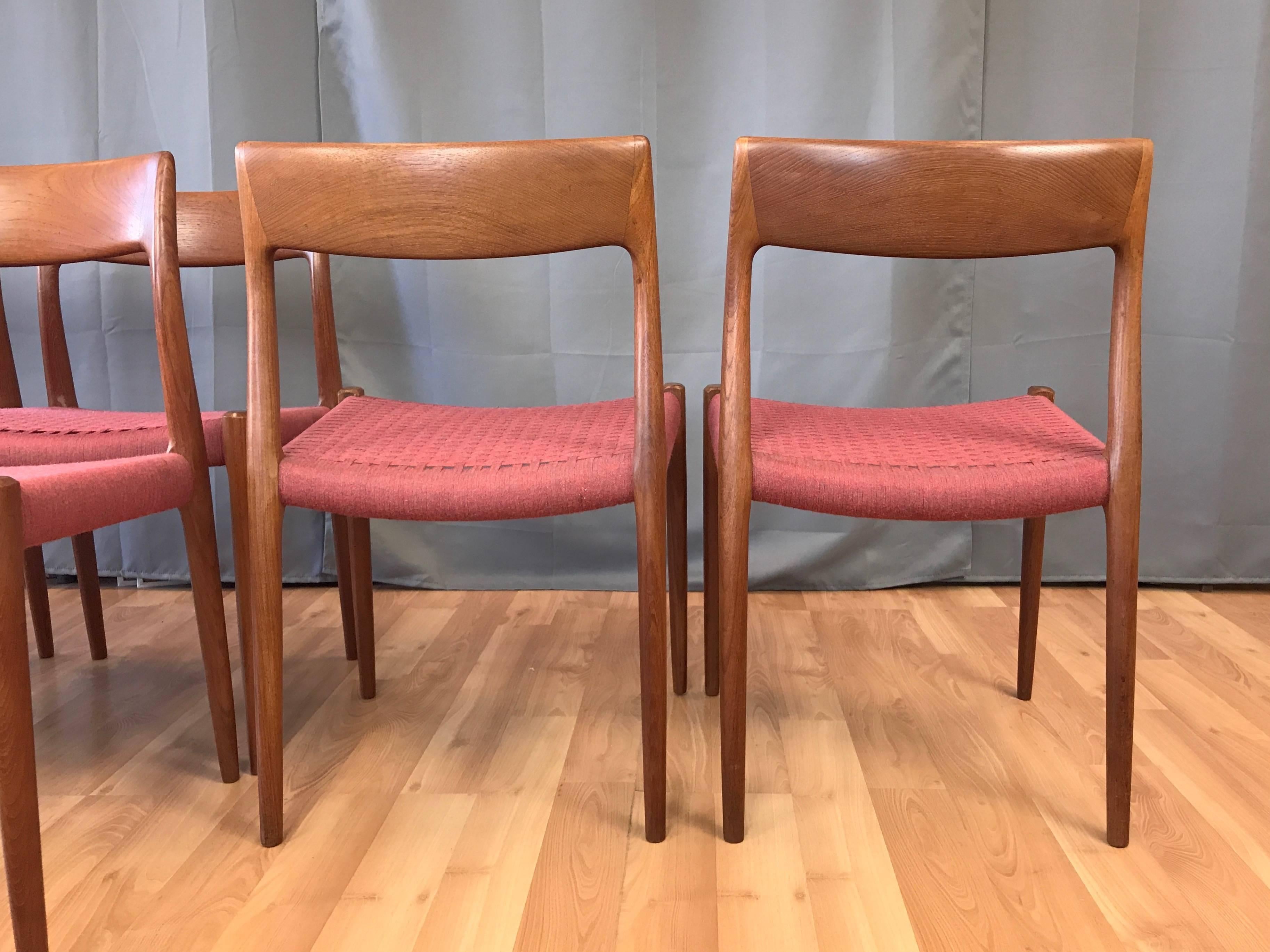 Mid-20th Century Set of Six Niels Otto Møller for J.L. Møller Model 77 Teak Dining Chairs
