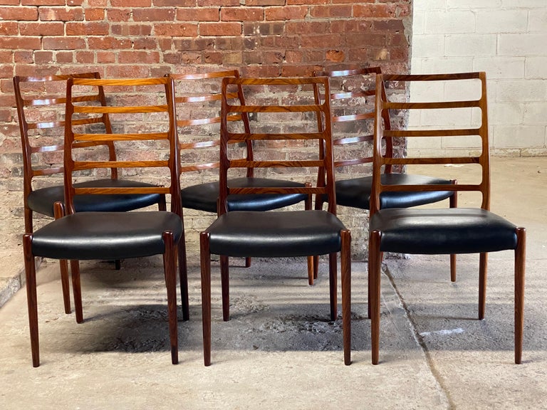 Scandinavian Modern Set of Six Niels Otto Moller Ladder Model 82 Back Dining Chairs For Sale