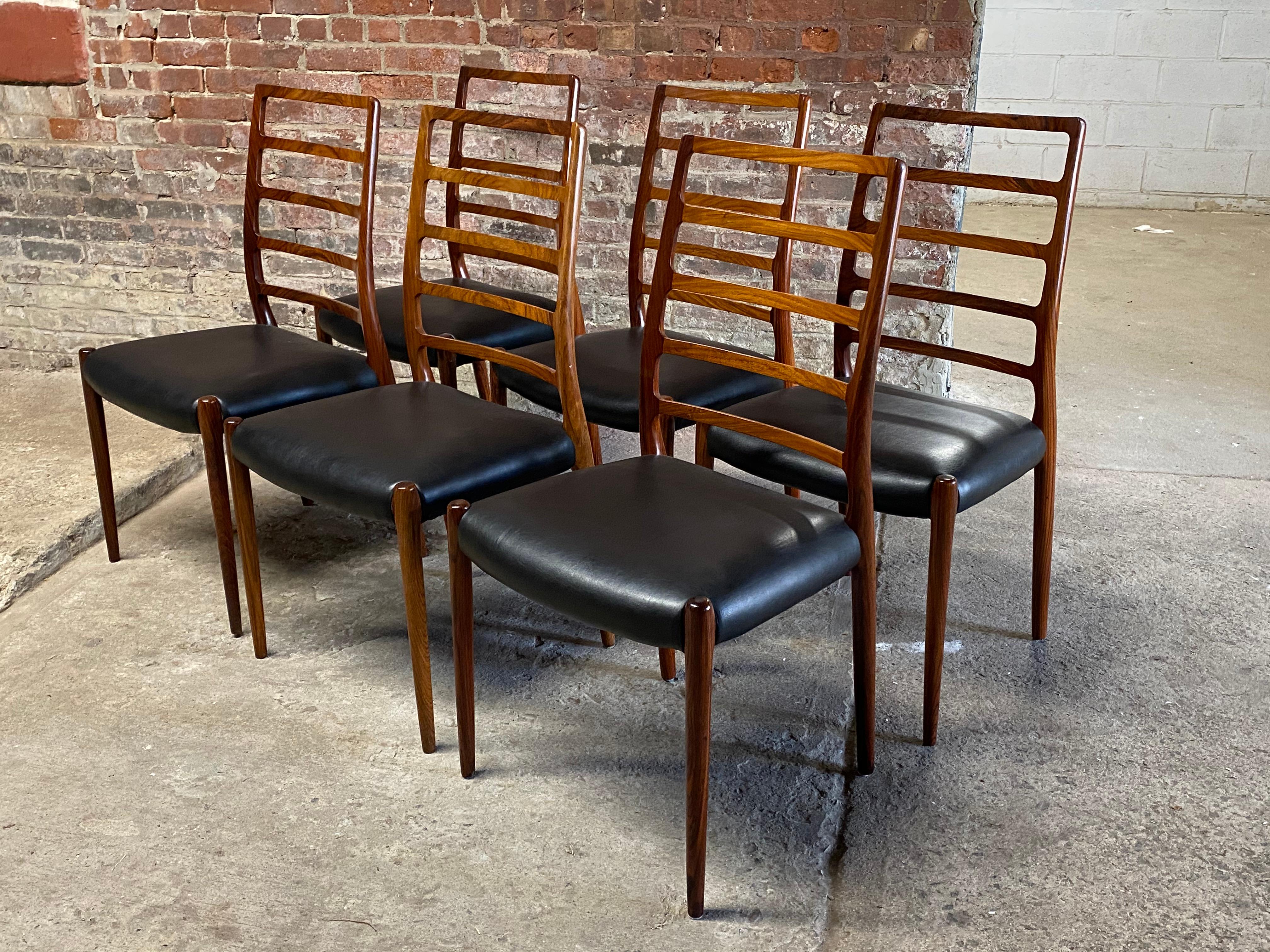 Scandinavian Modern Set of Six Niels Otto Moller Ladder Model 82 Back Dining Chairs