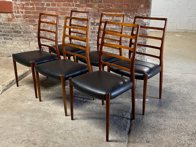 Danish Set of Six Niels Otto Moller Ladder Model 82 Back Dining Chairs For Sale