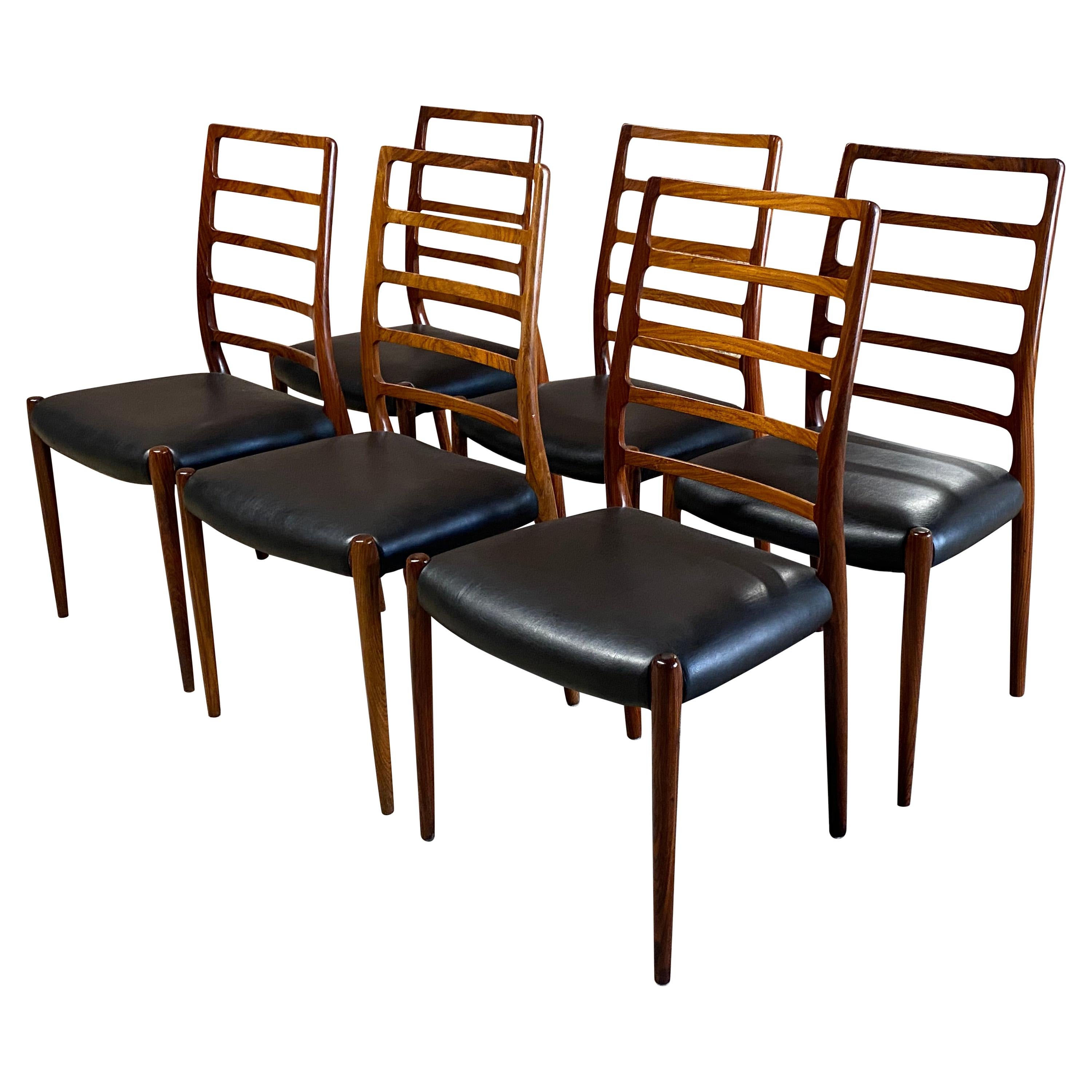 Set of Six Niels Otto Moller Ladder Model 82 Back Dining Chairs