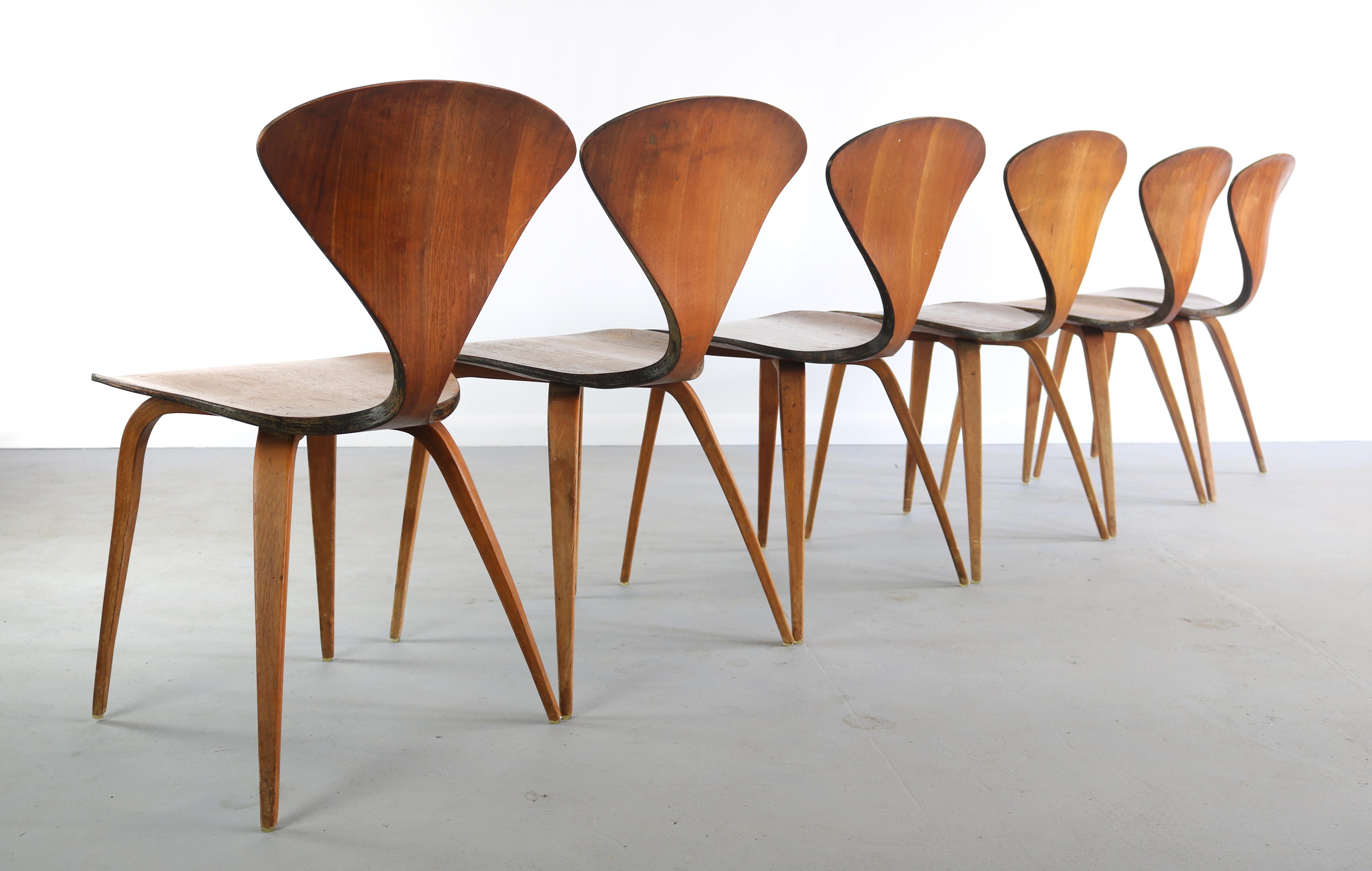 American Set of Six Norman Cherner Dining Chairs, Plycraft, USA, 1960s