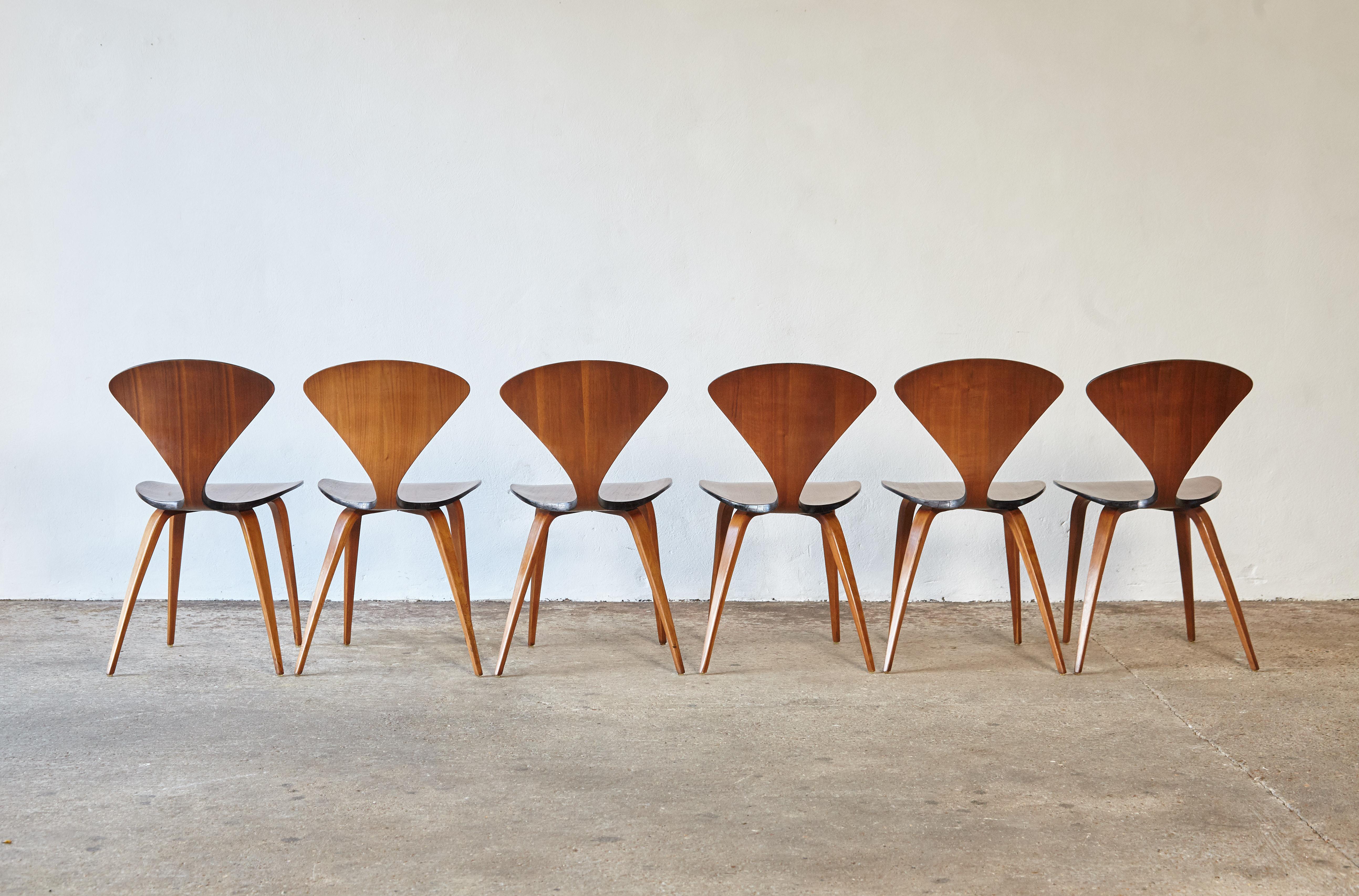 American Set of Six Norman Cherner Dining Chairs, Plycraft, USA, 1960s
