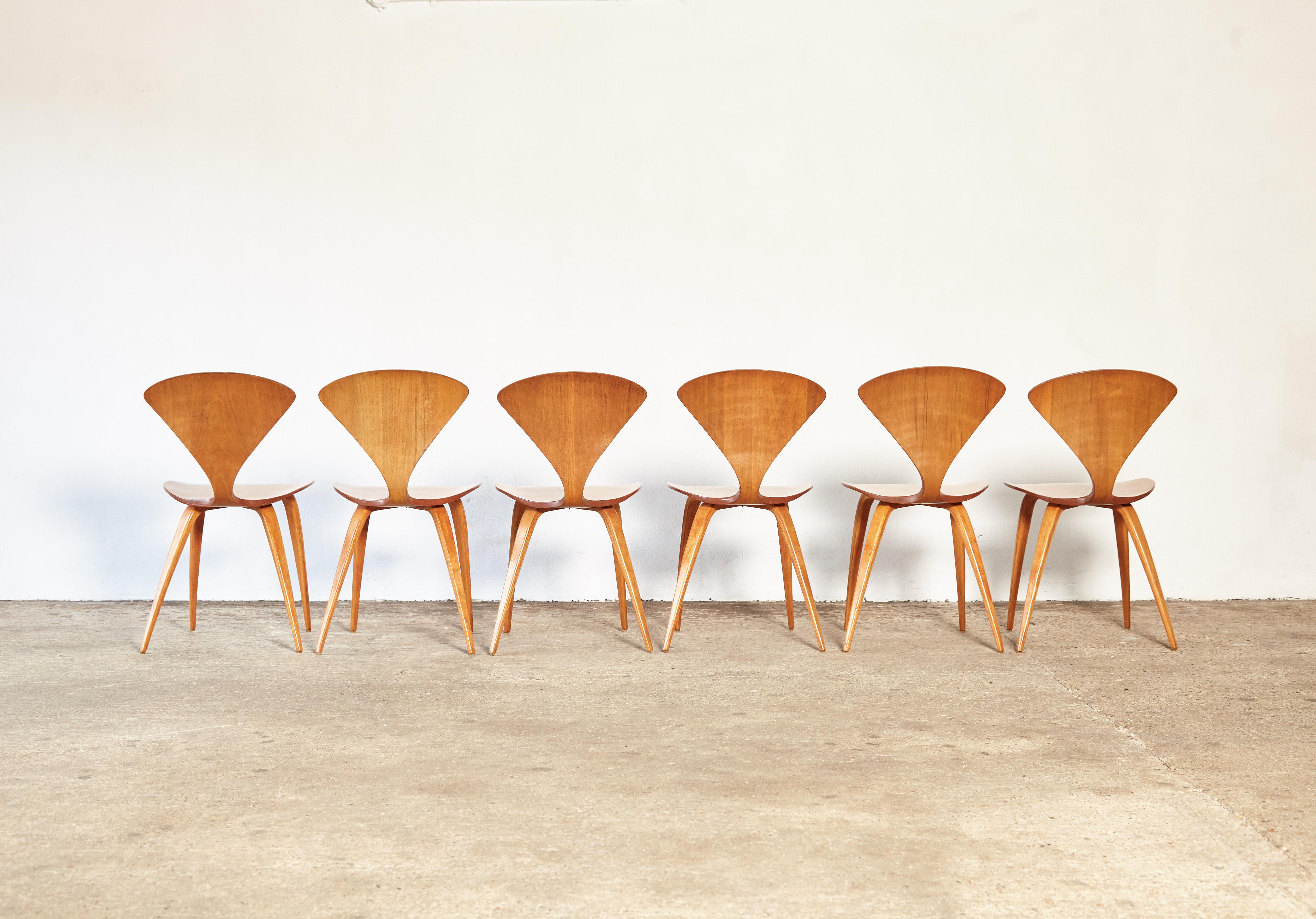 Set of Six Norman Cherner Dining Chairs, Plycraft, USA, 1960s 1