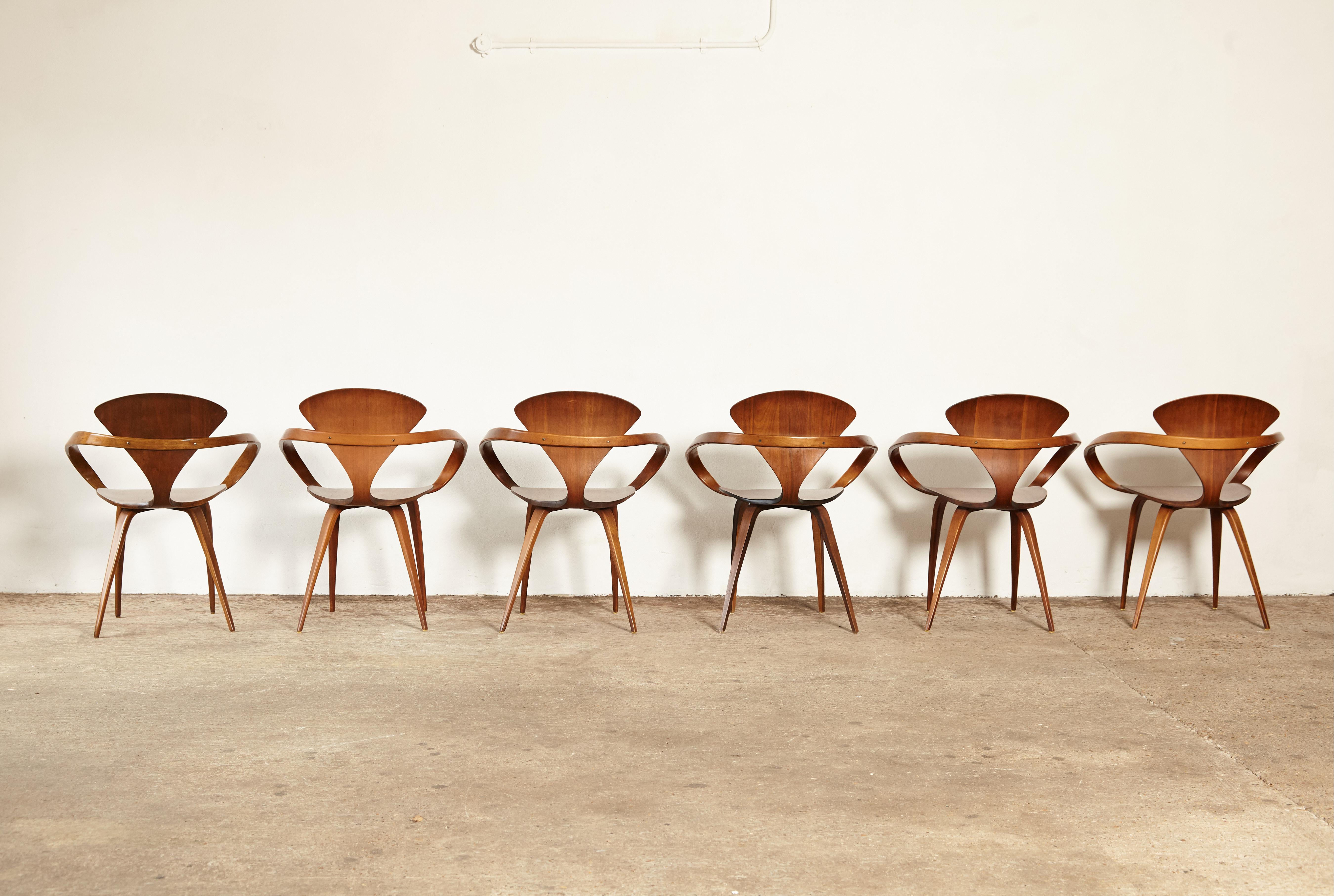 Mid-Century Modern Set of Six Norman Cherner Pretzel Dining Chairs, Made by Plycraft, USA, 1960s