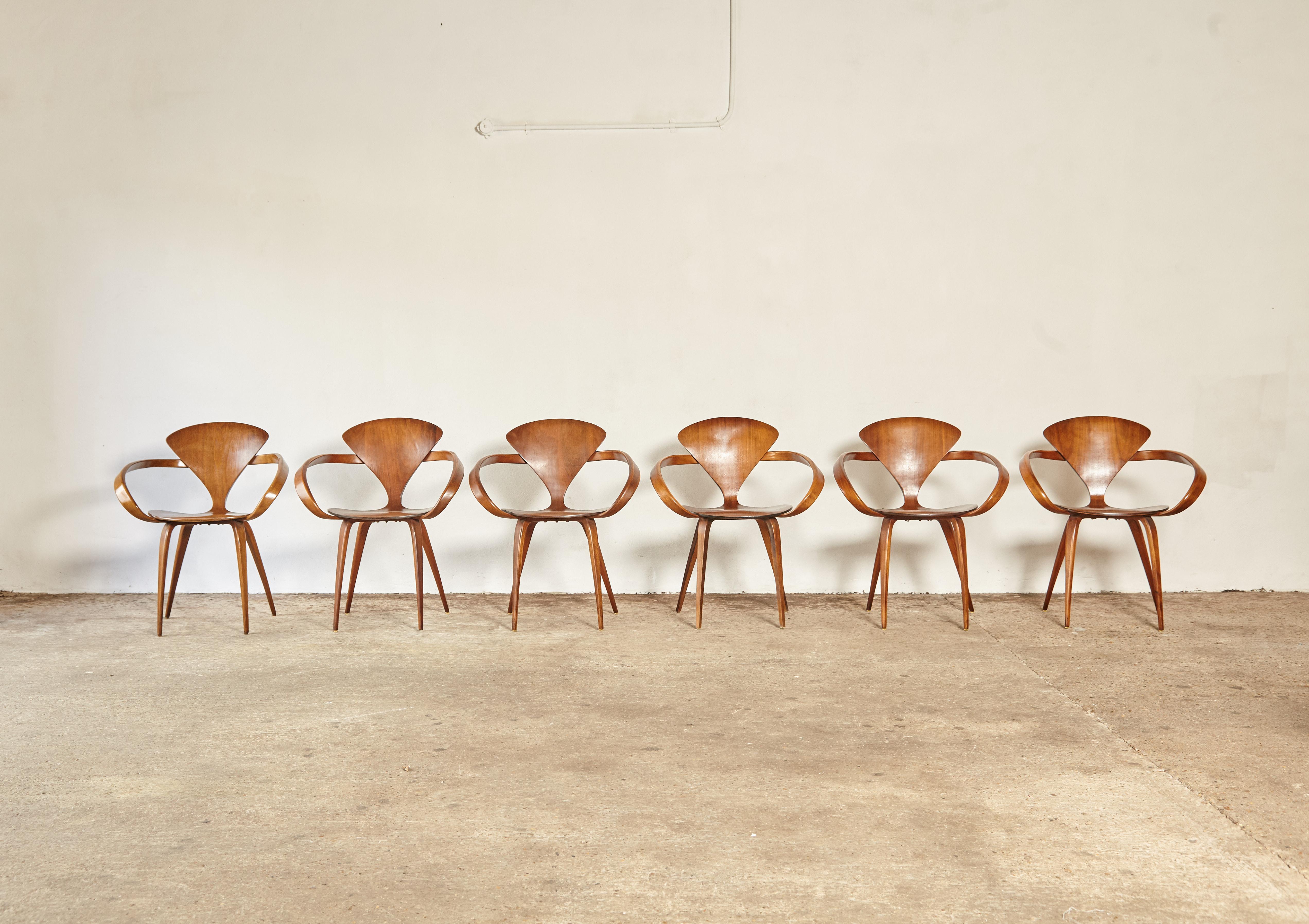 American Set of Six Norman Cherner Pretzel Dining Chairs, Made by Plycraft, USA, 1960s
