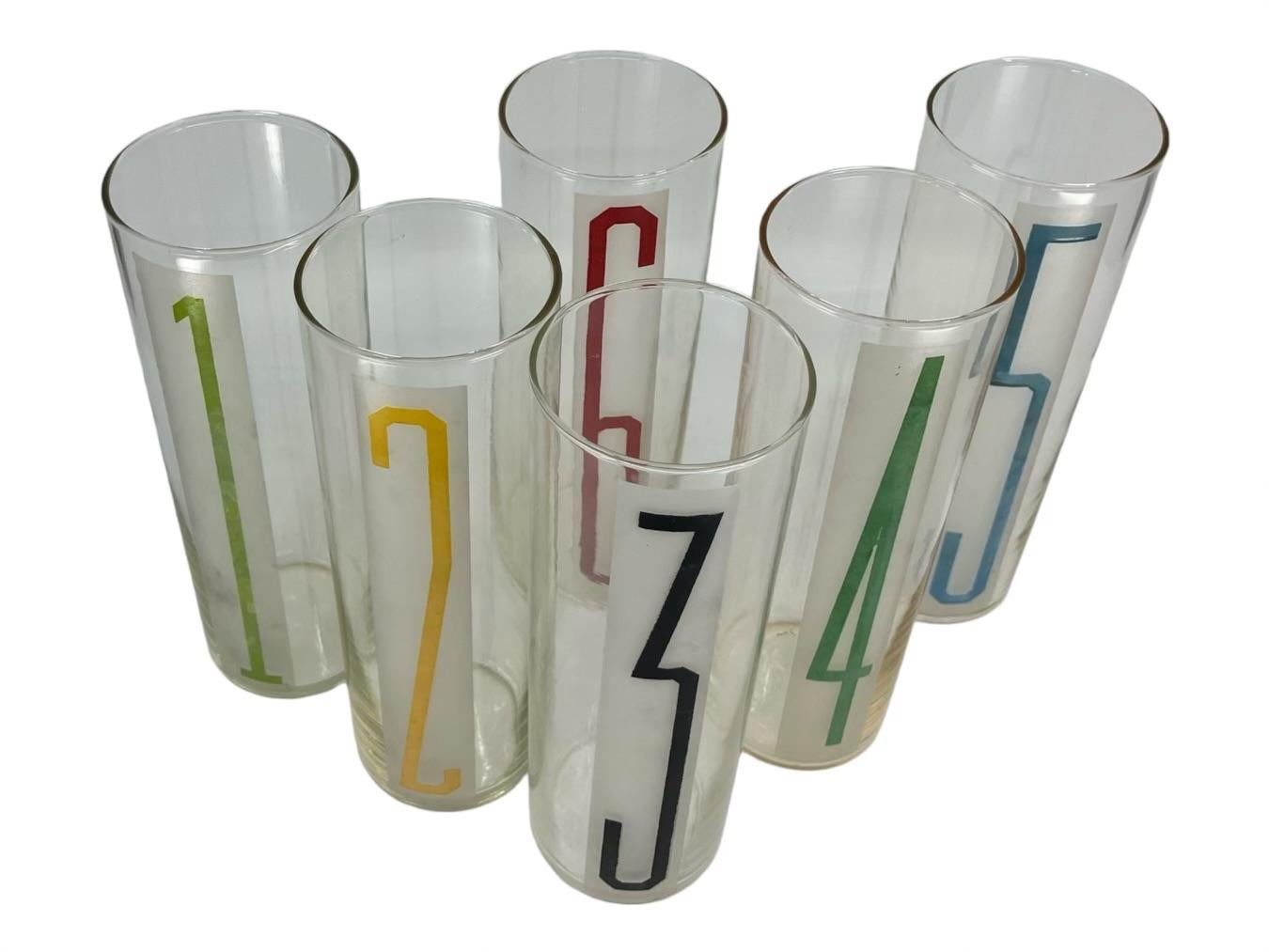 Juego de seis vasos numerados High Ball Moderno de mediados de siglo en venta