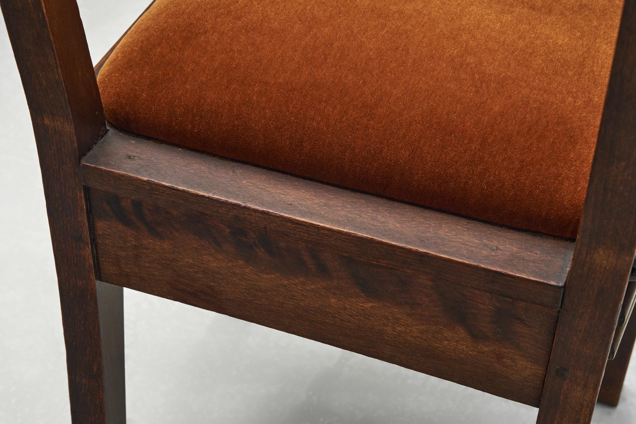 Set di sei sedie da pranzo in Oak e Mohair di Etienne Kohlmann, Francia anni '30 in vendita 8