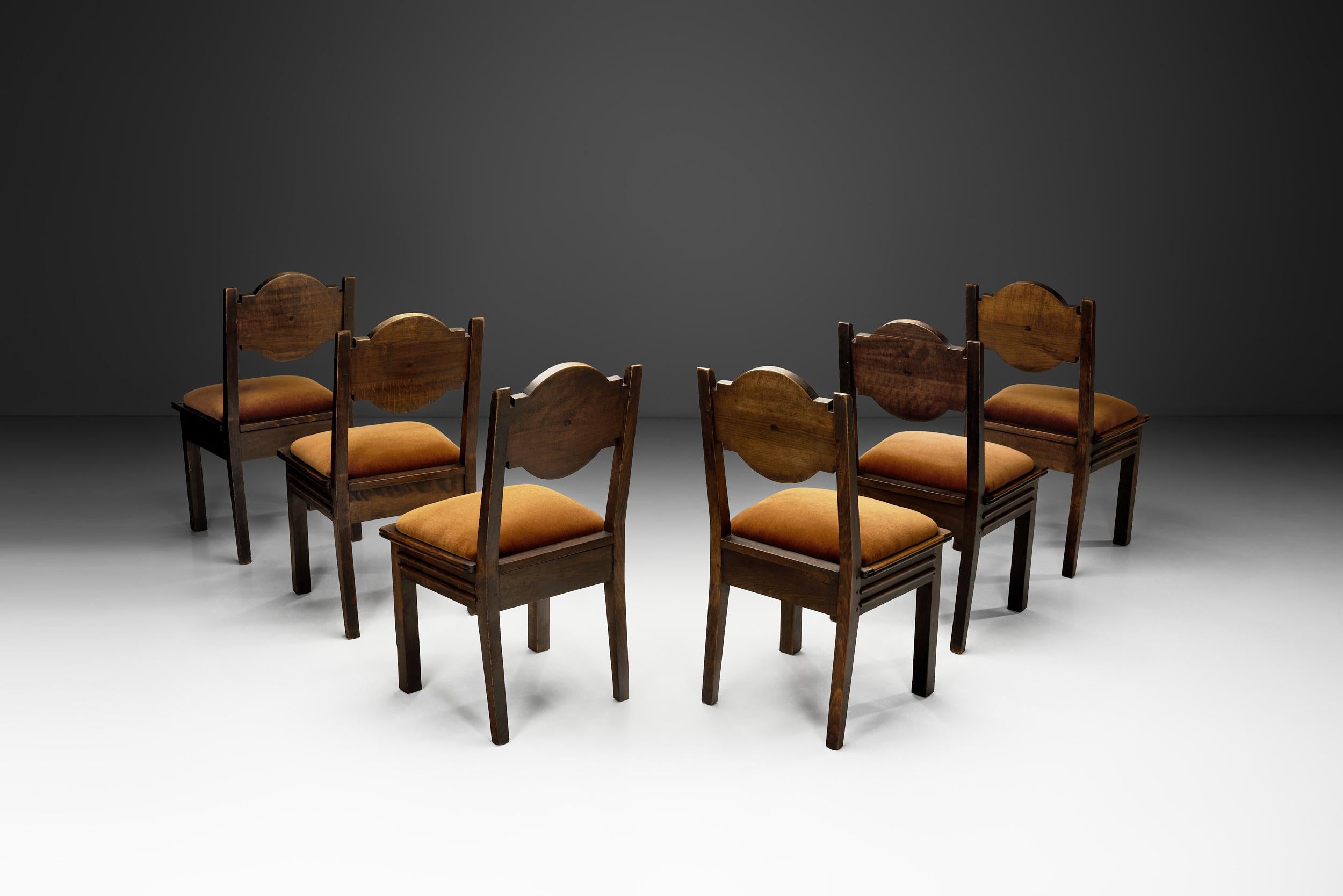 Mid-Century moderno Set di sei sedie da pranzo in Oak e Mohair di Etienne Kohlmann, Francia anni '30 in vendita