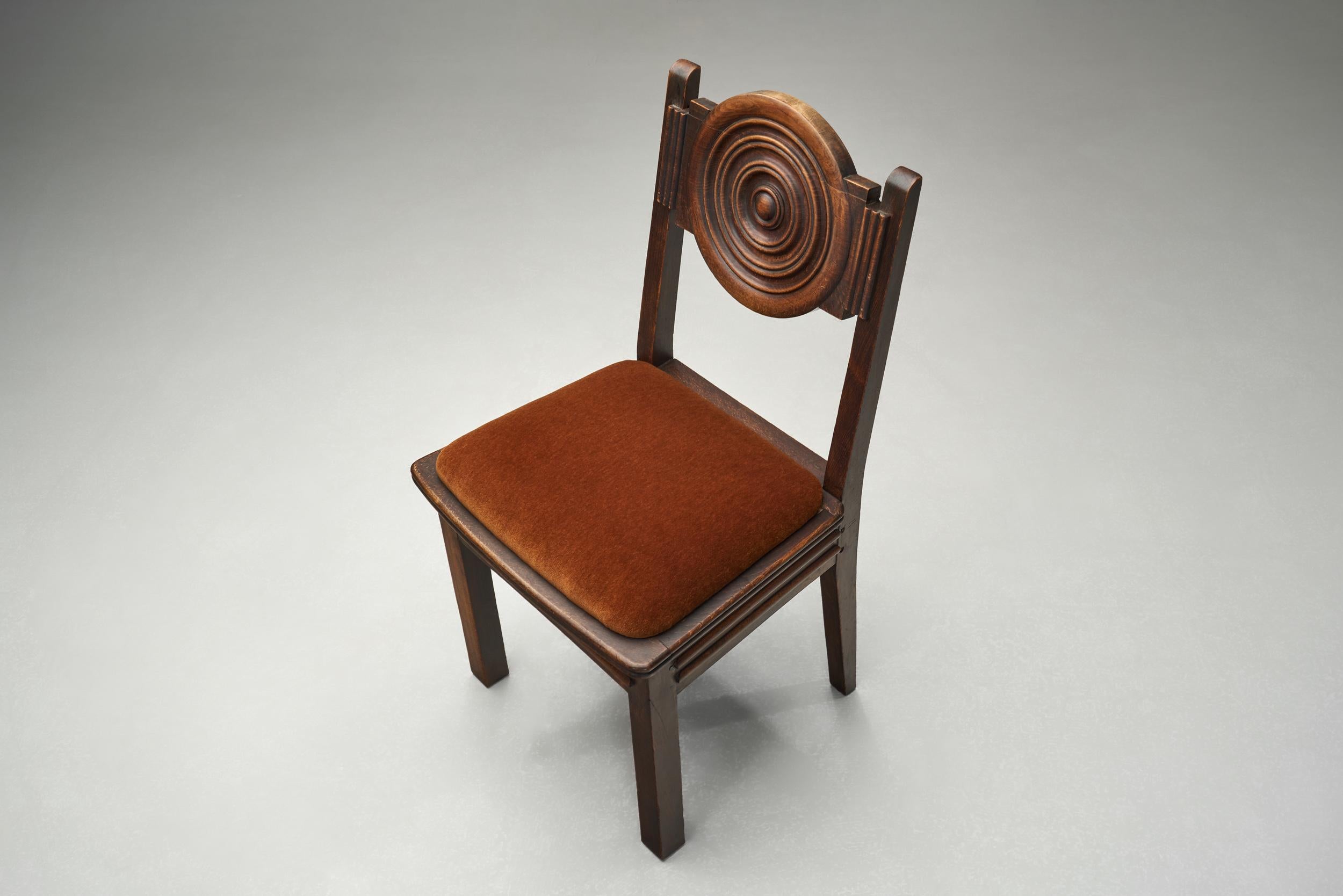 Set di sei sedie da pranzo in Oak e Mohair di Etienne Kohlmann, Francia anni '30 In condizioni buone in vendita a Utrecht, NL