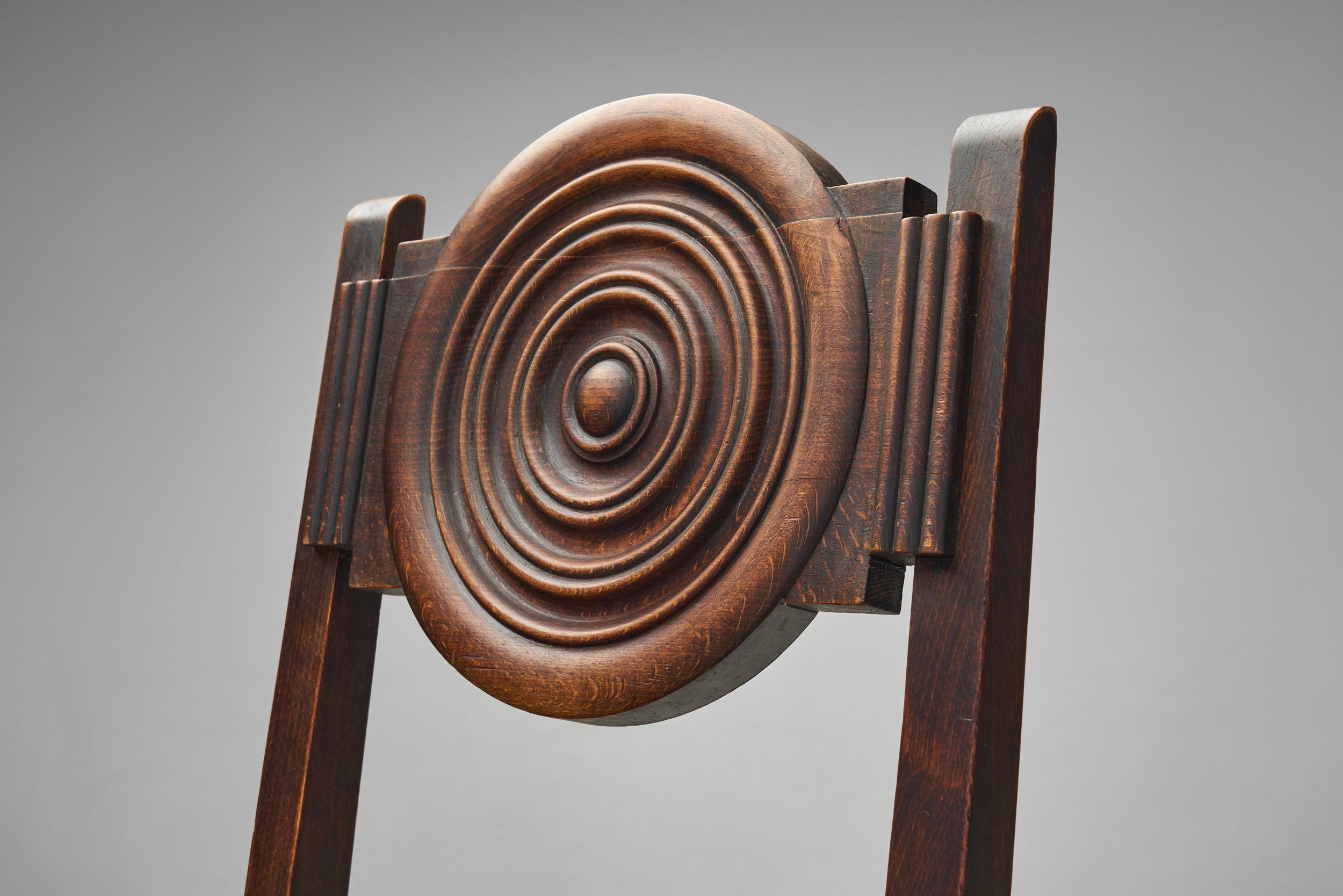 Metà XX secolo Set di sei sedie da pranzo in Oak e Mohair di Etienne Kohlmann, Francia anni '30 in vendita