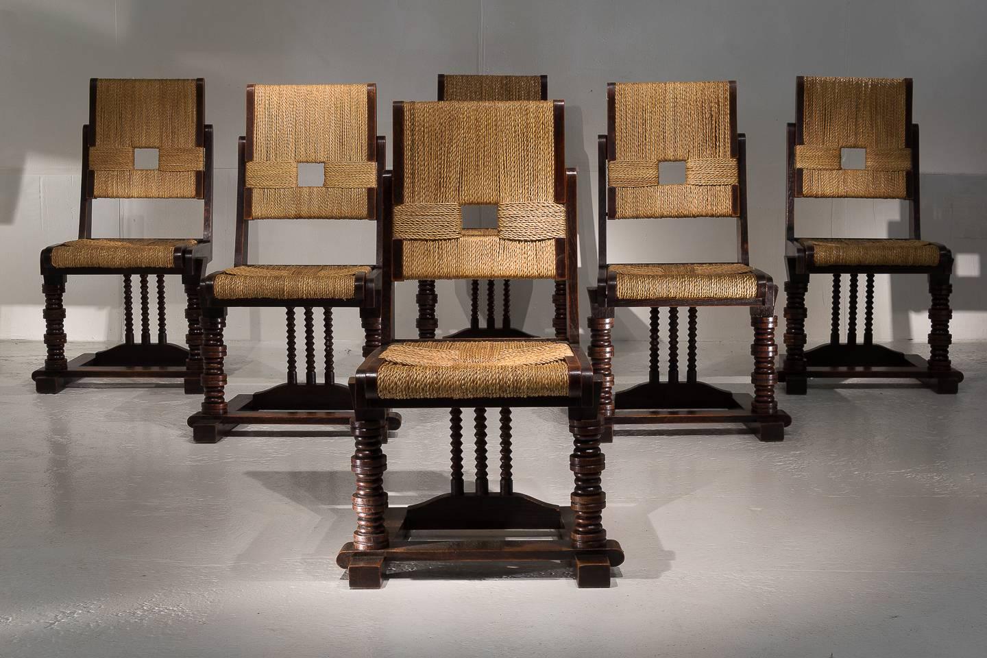 Set of Six Oak and Rush Chairs 2