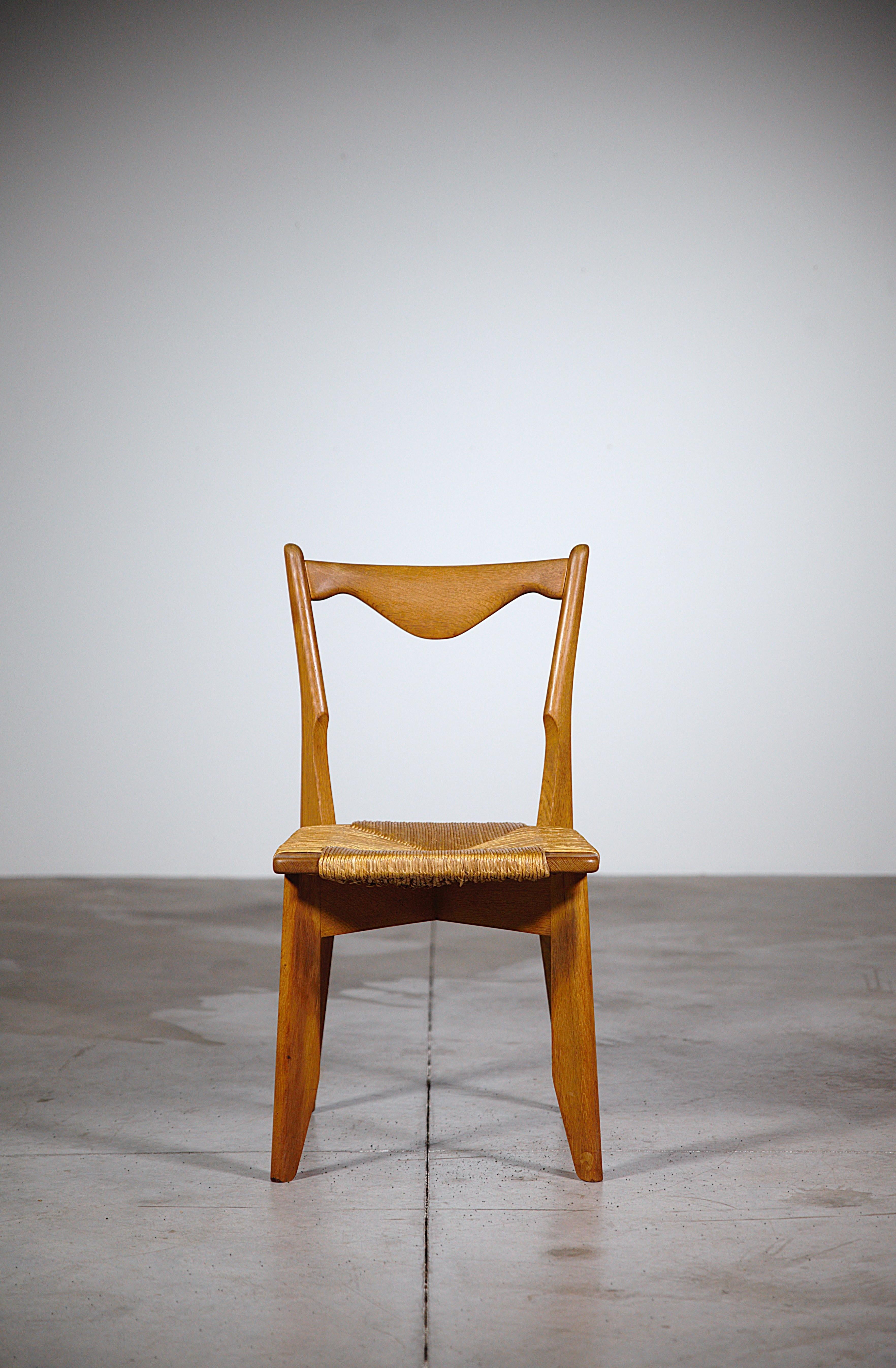French Set of Six Oak and Rush 