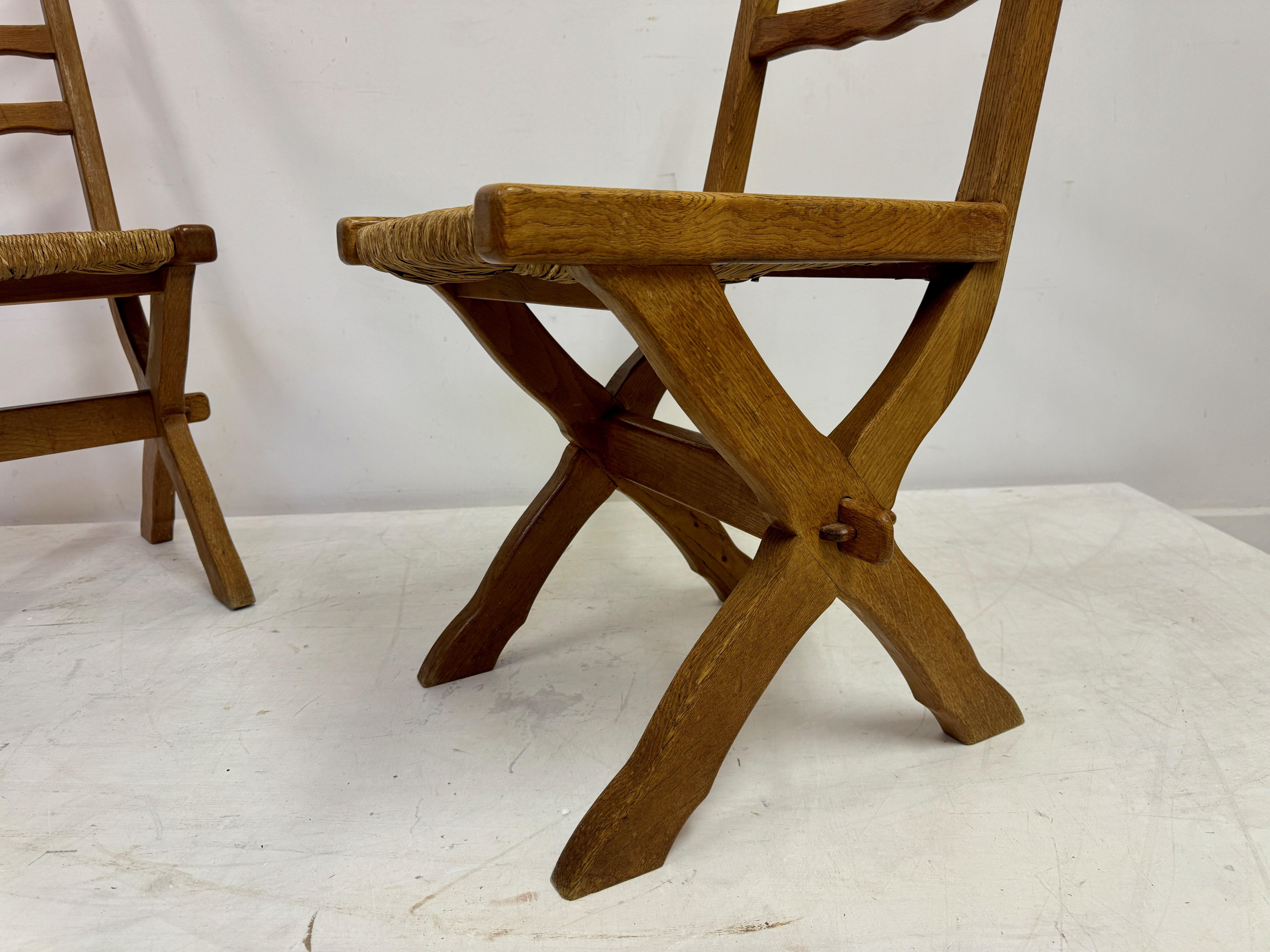 Set di sei sedie da pranzo con gambe a X in Oak e giunco in vendita 5