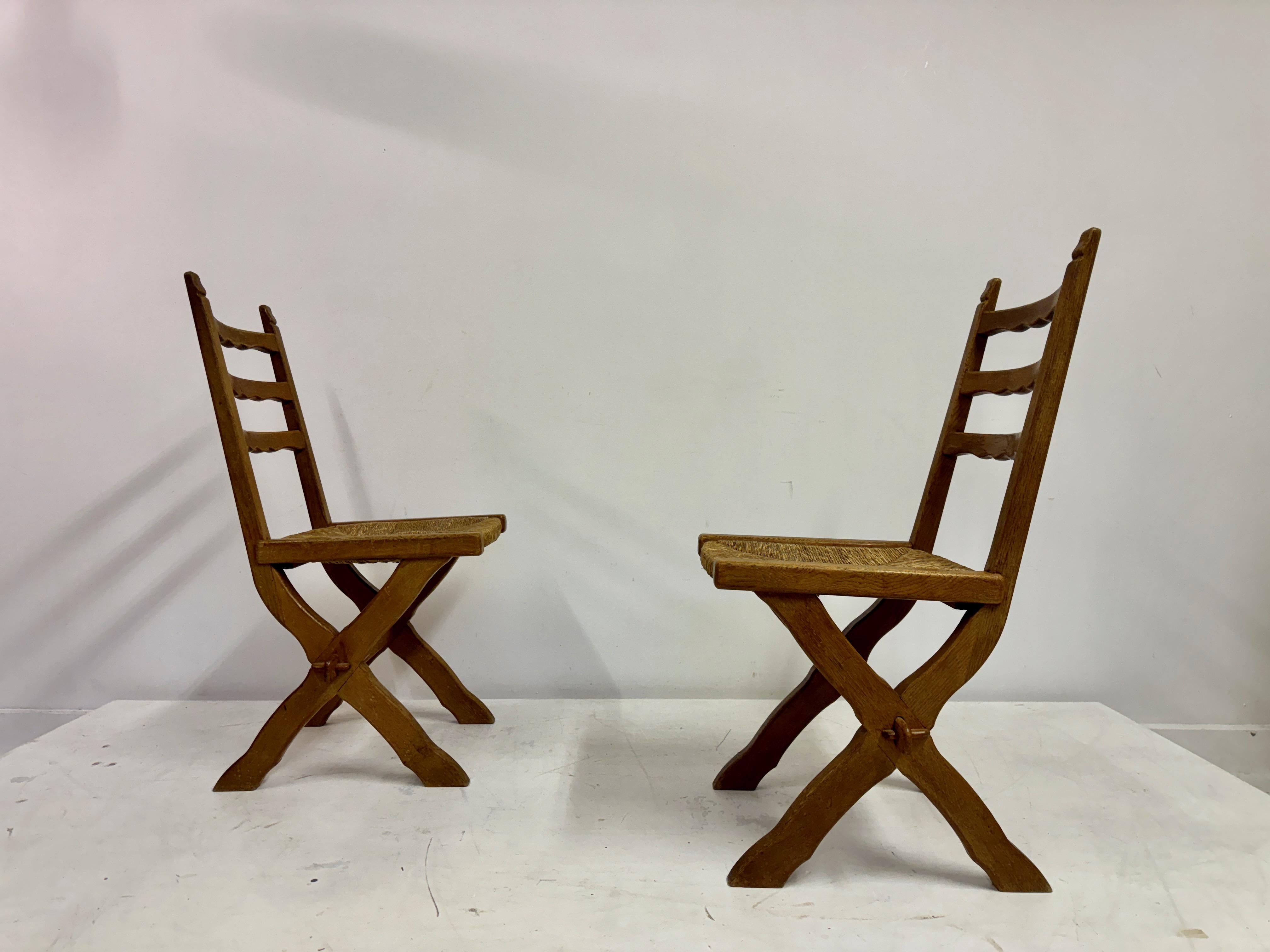 Set of Six Oak and Rush X Legged Dining Chairs For Sale 8