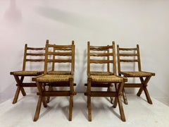 Set of Six Oak and Rush X Legged Dining Chairs