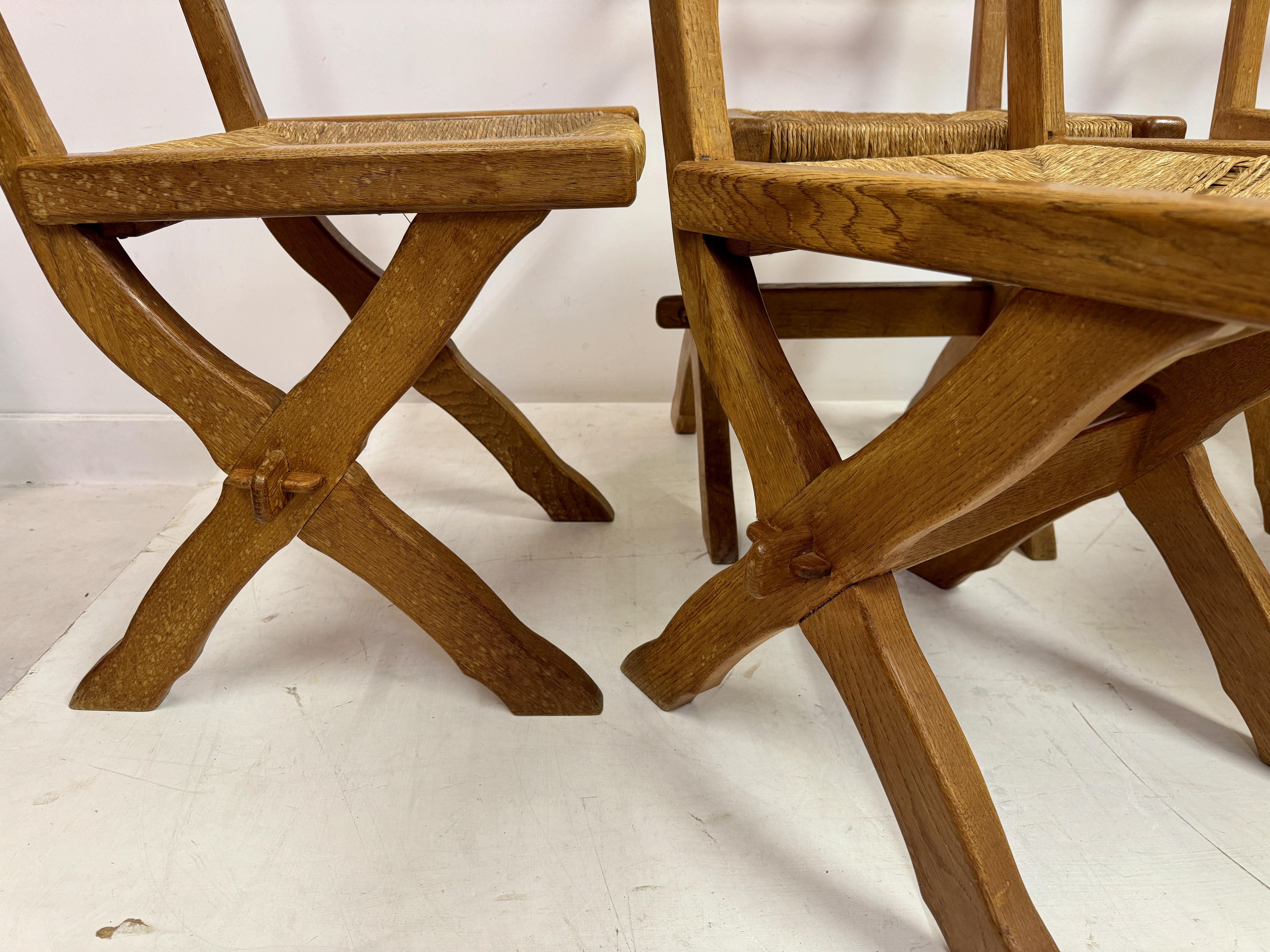 Set of Six Oak and Rush X Legged Dining Chairs For Sale 3