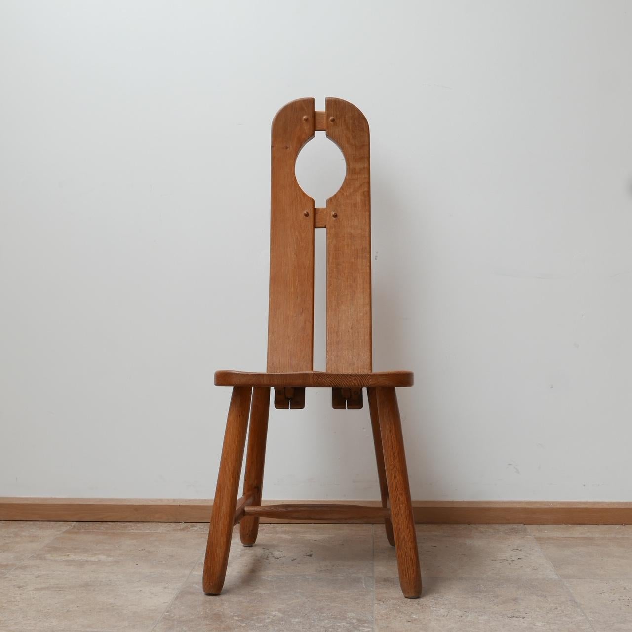 Set of Six Oak Brutalist Belgium Dining Chairs in Manner of De Puydt '6' 11