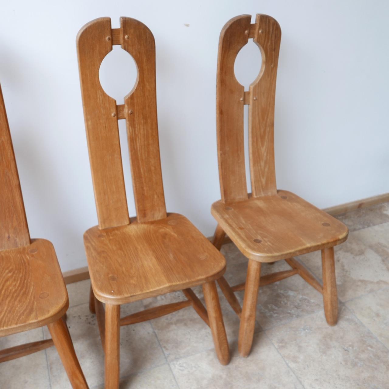 Belgian Set of Six Oak Brutalist Belgium Dining Chairs in Manner of De Puydt '6'