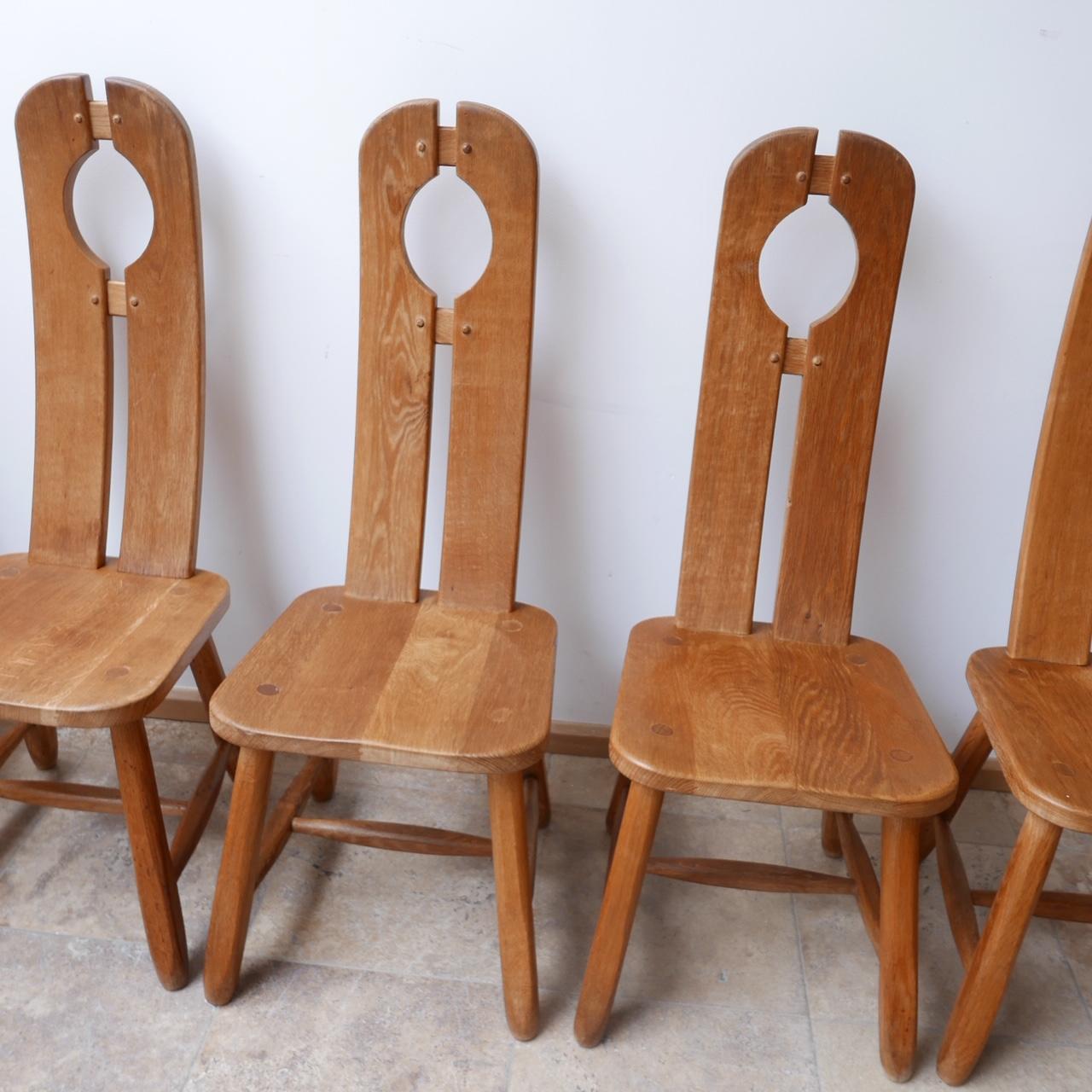 Set of Six Oak Brutalist Belgium Dining Chairs in Manner of De Puydt '6' In Good Condition In London, GB
