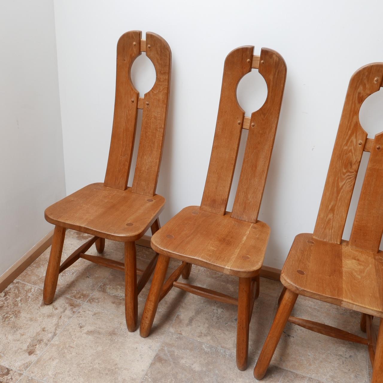 20th Century Set of Six Oak Brutalist Belgium Dining Chairs in Manner of De Puydt '6'