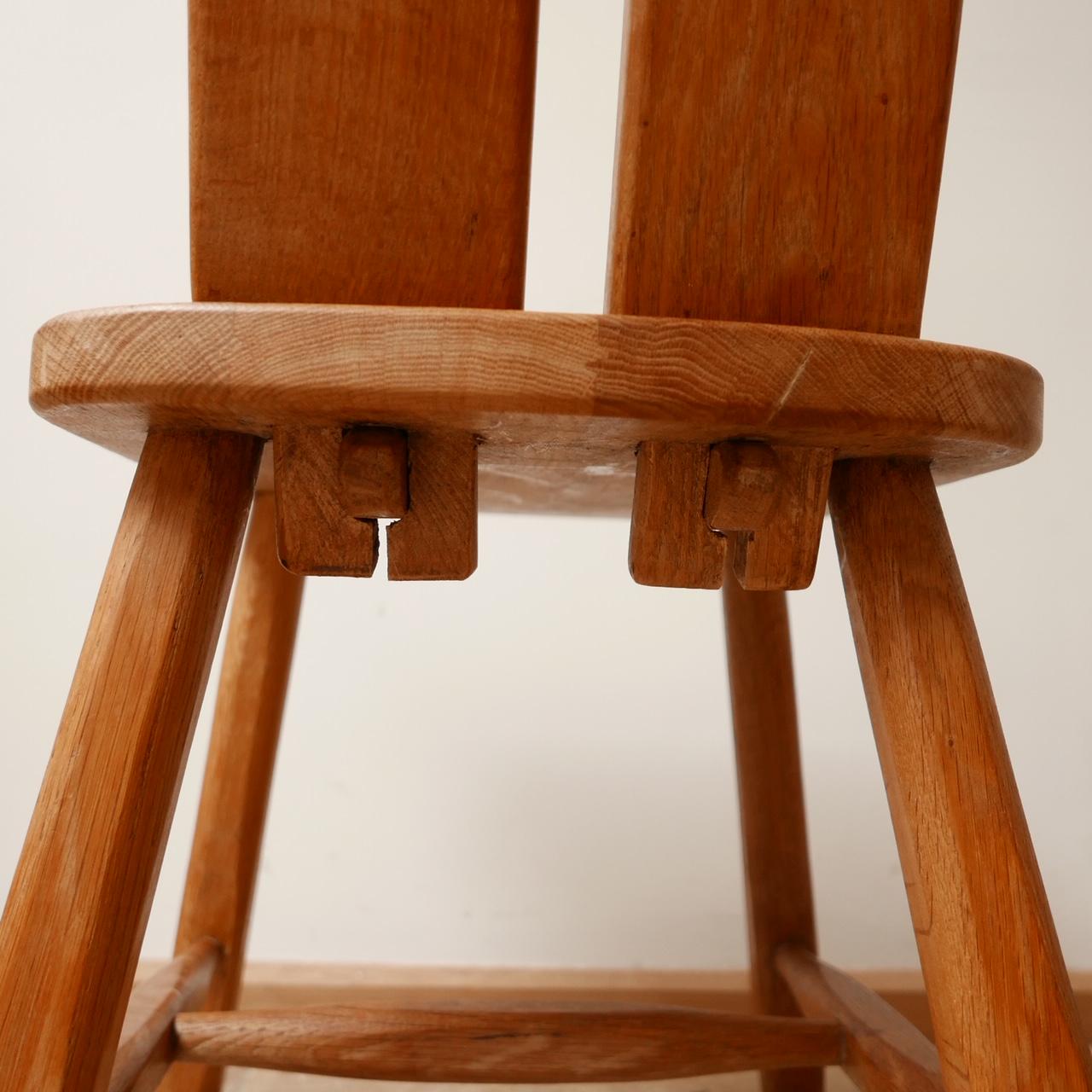 Set of Six Oak Brutalist Belgium Dining Chairs in Manner of De Puydt '6' 2