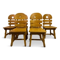 Conjunto de Seis Sillas de Comedor Brutalistas de Espina de Pescado de Roble