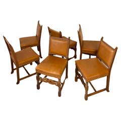 Set of six oak chairs with original leather upholstery, Sweden 1930’s