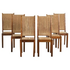 Ensemble de six chaises en Oak avec corde tressée par Francis Jourdain, circa 1945