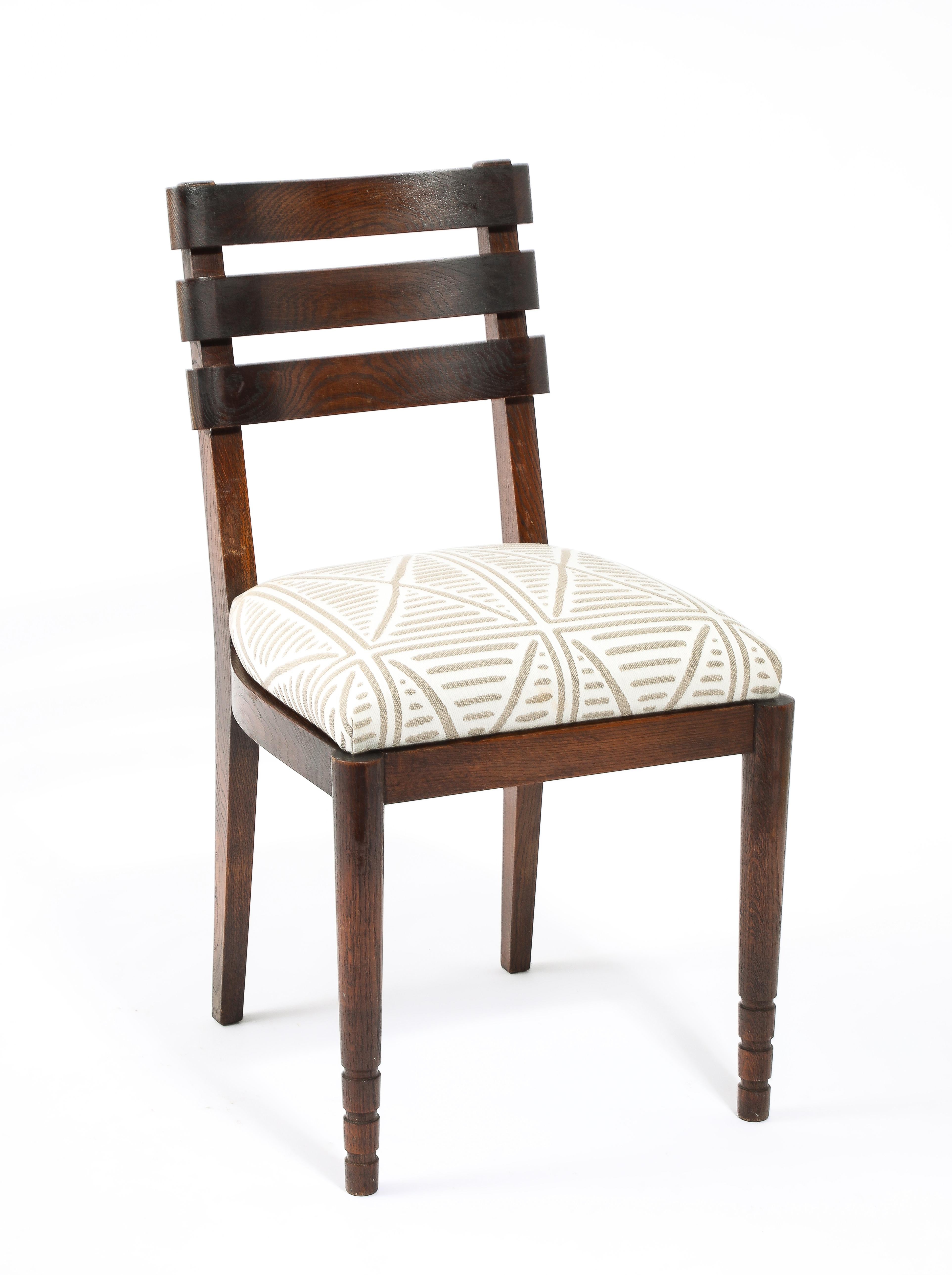 Set of Six Oak Charles Dudouyt Dining Chairs, France 1940's 3