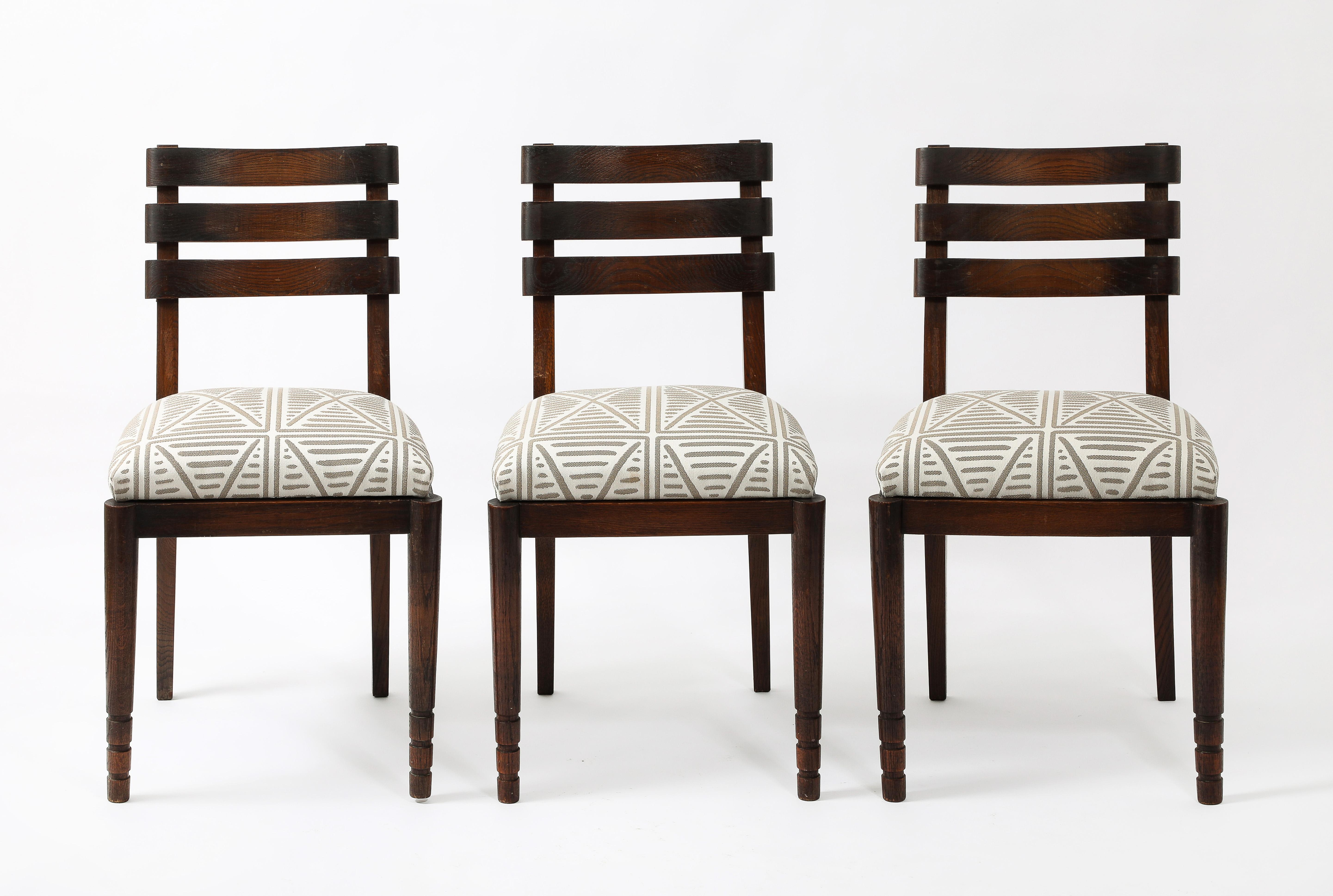 Set of Six Oak Charles Dudouyt Dining Chairs, France 1940's 4