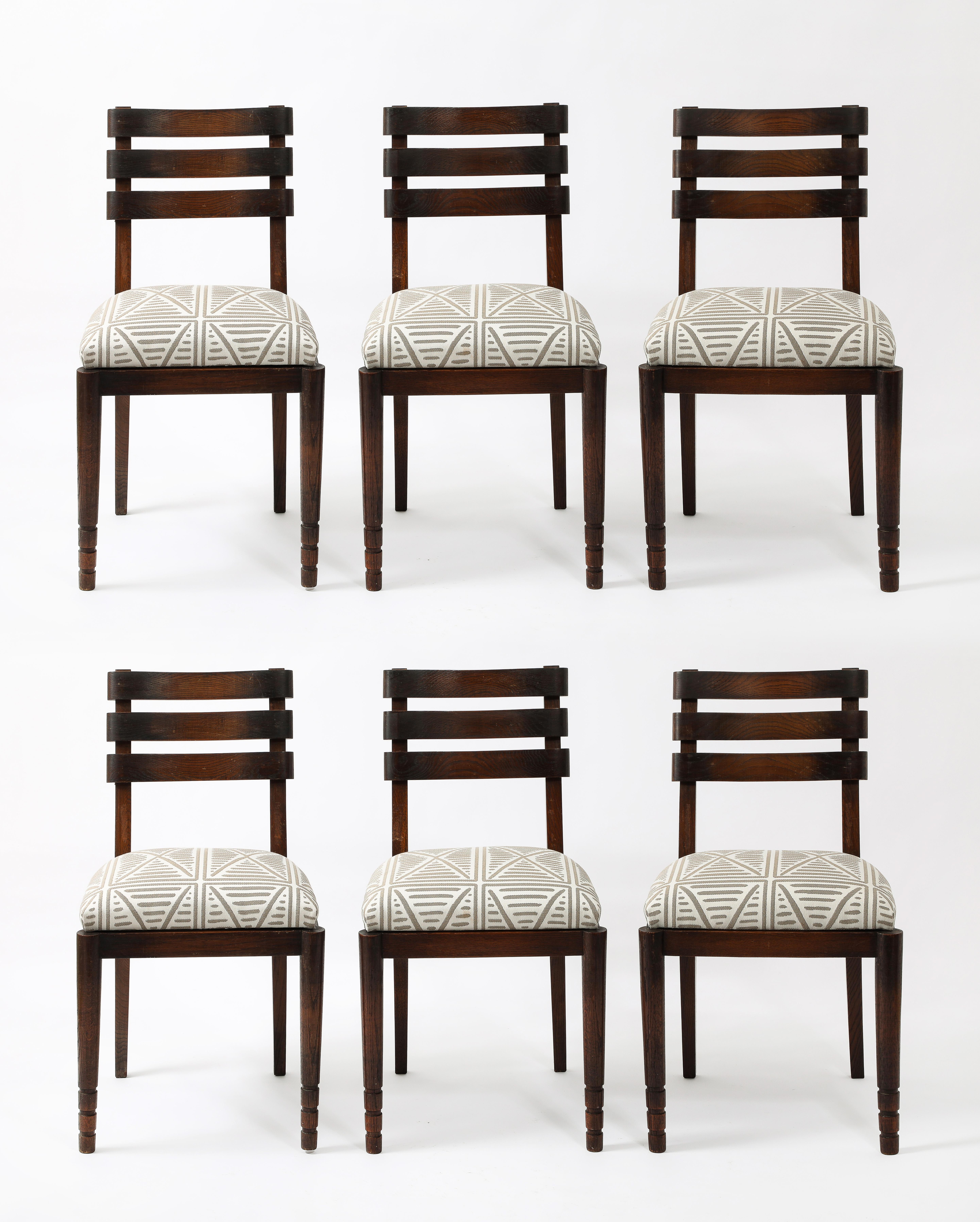 Set of Six Oak Charles Dudouyt Dining Chairs, France 1940's 5