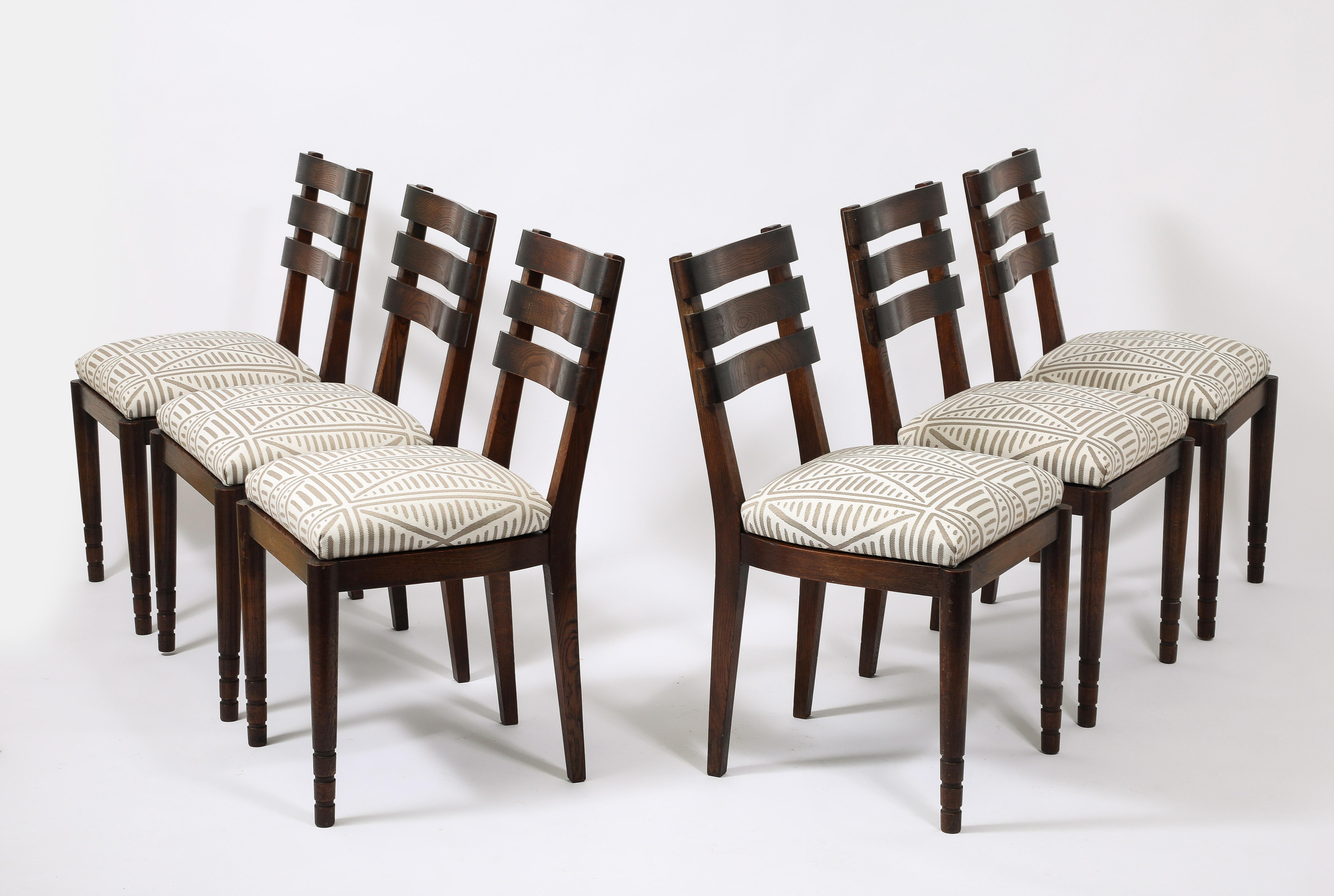 Set of Six Oak Charles Dudouyt Dining Chairs, France 1940's 7
