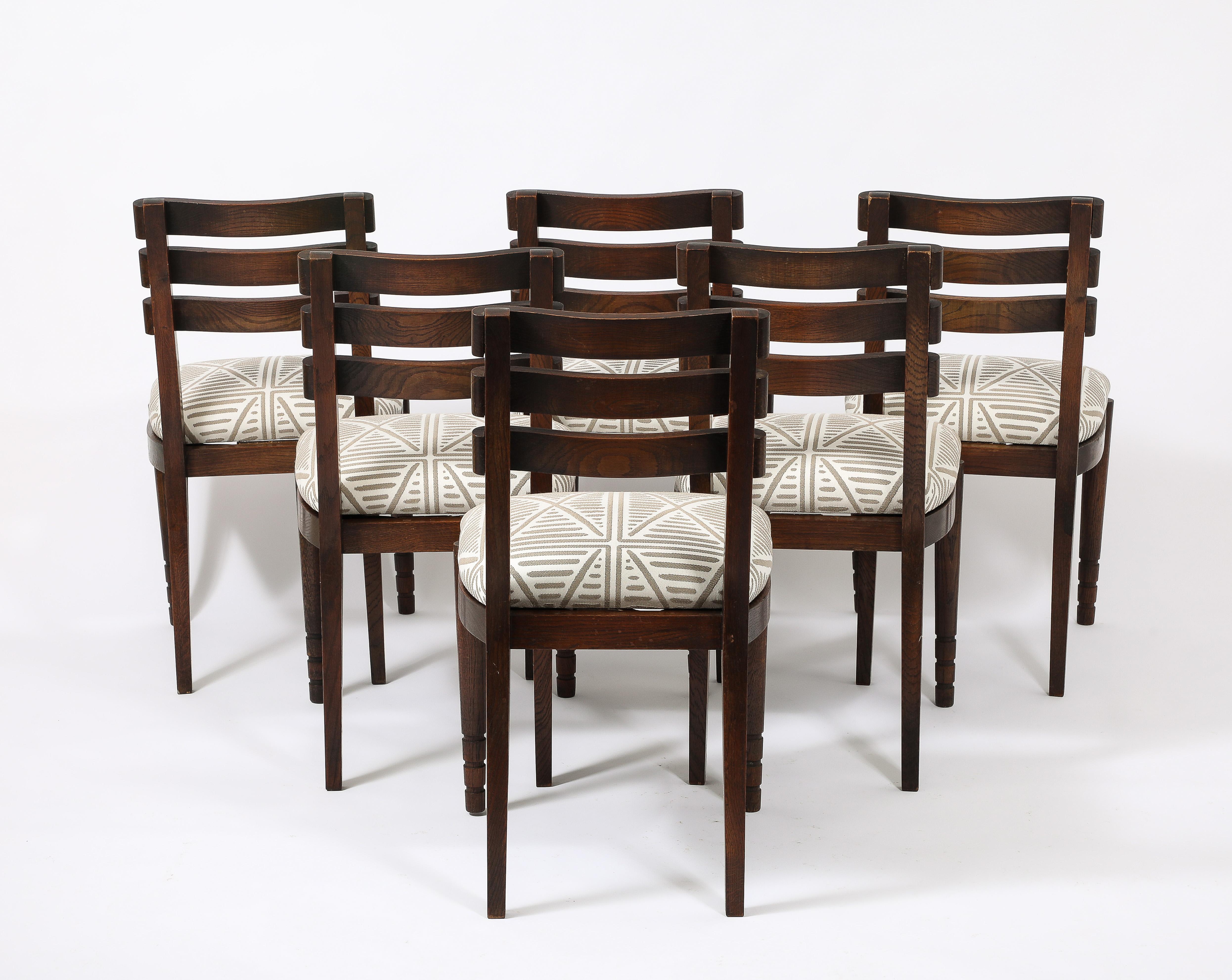 Set of Six Oak Charles Dudouyt Dining Chairs, France 1940's 8