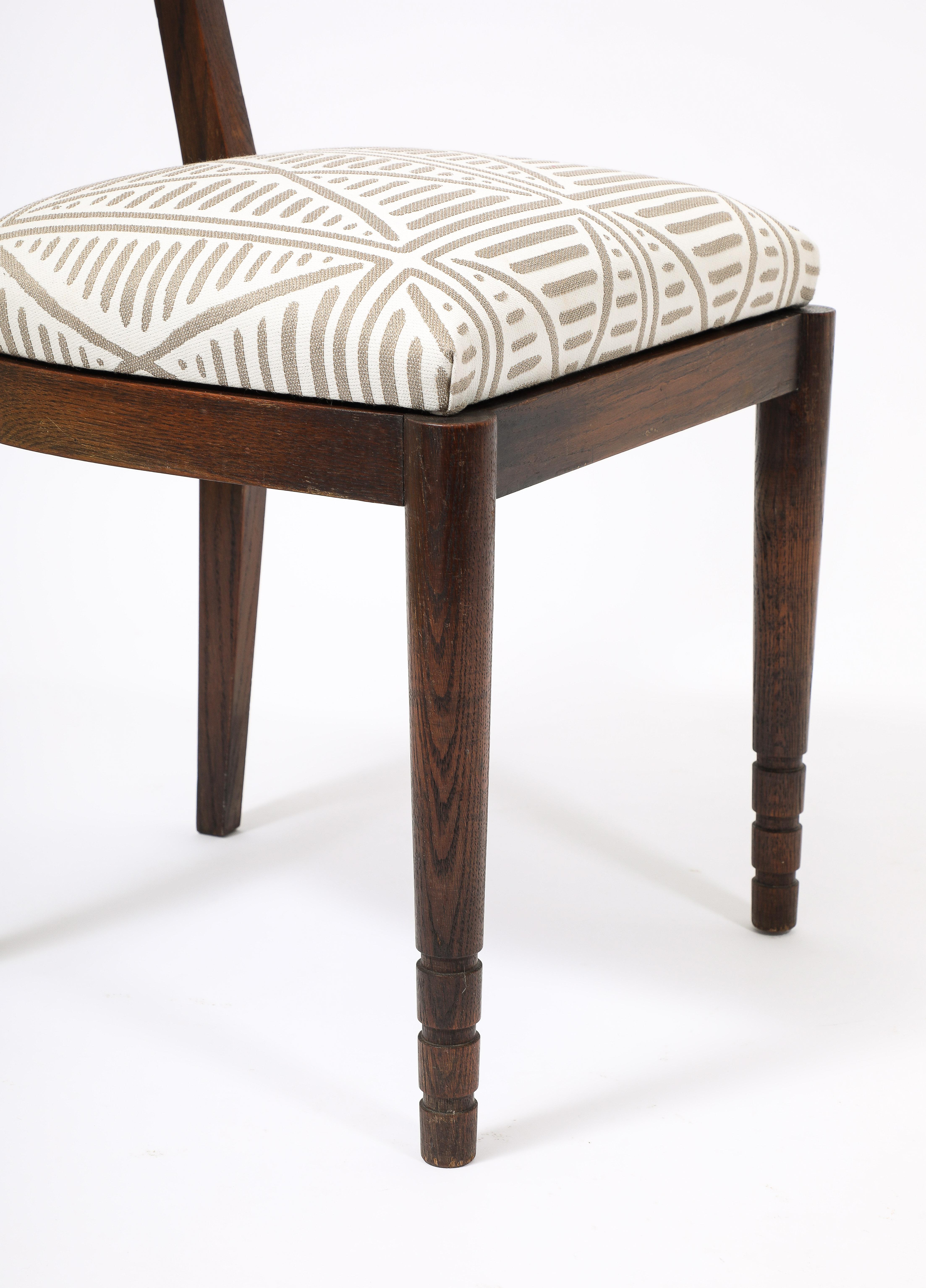 Set of Six Oak Charles Dudouyt Dining Chairs, France 1940's 9