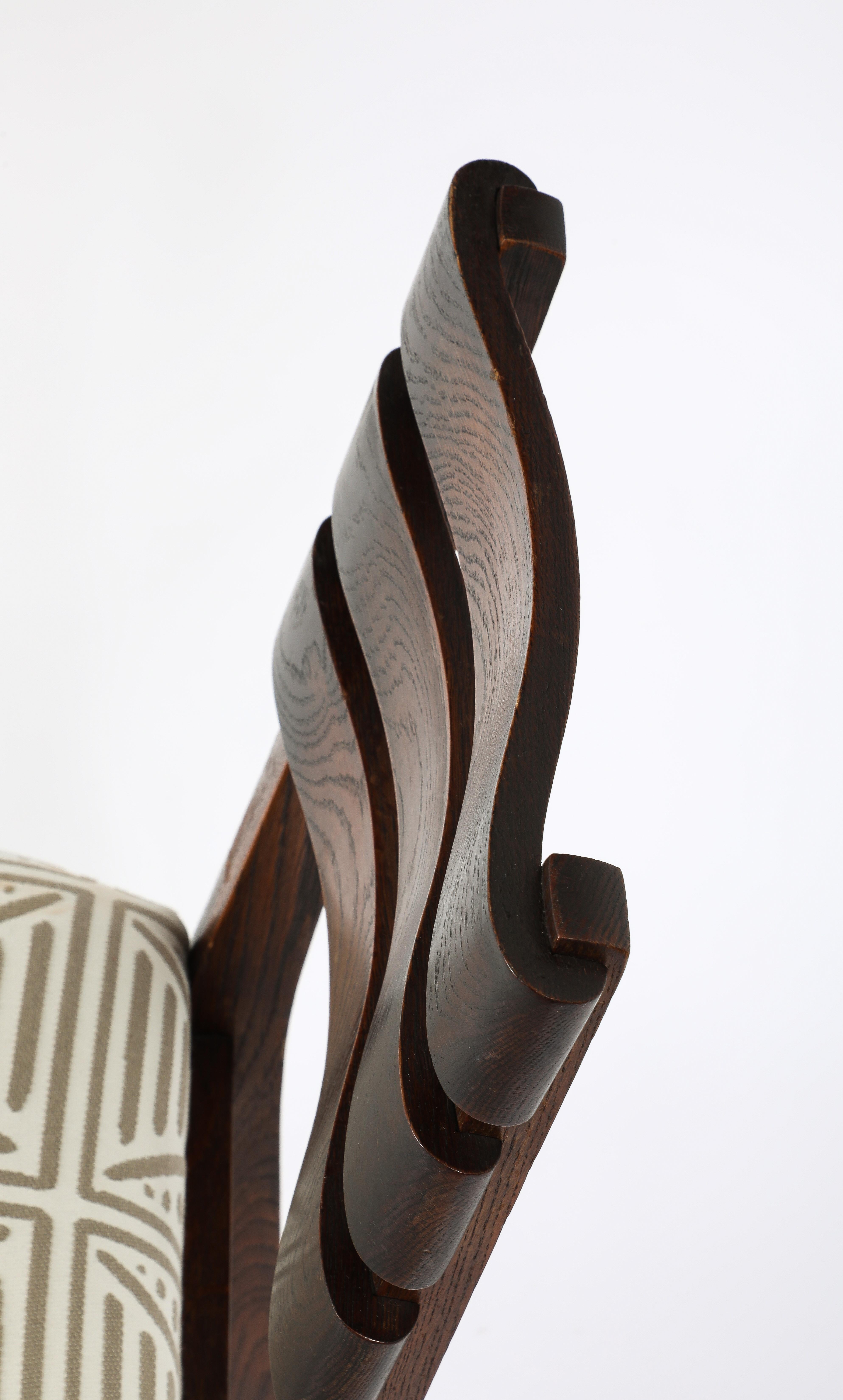 Art Deco Set of Six Oak Charles Dudouyt Dining Chairs, France 1940's