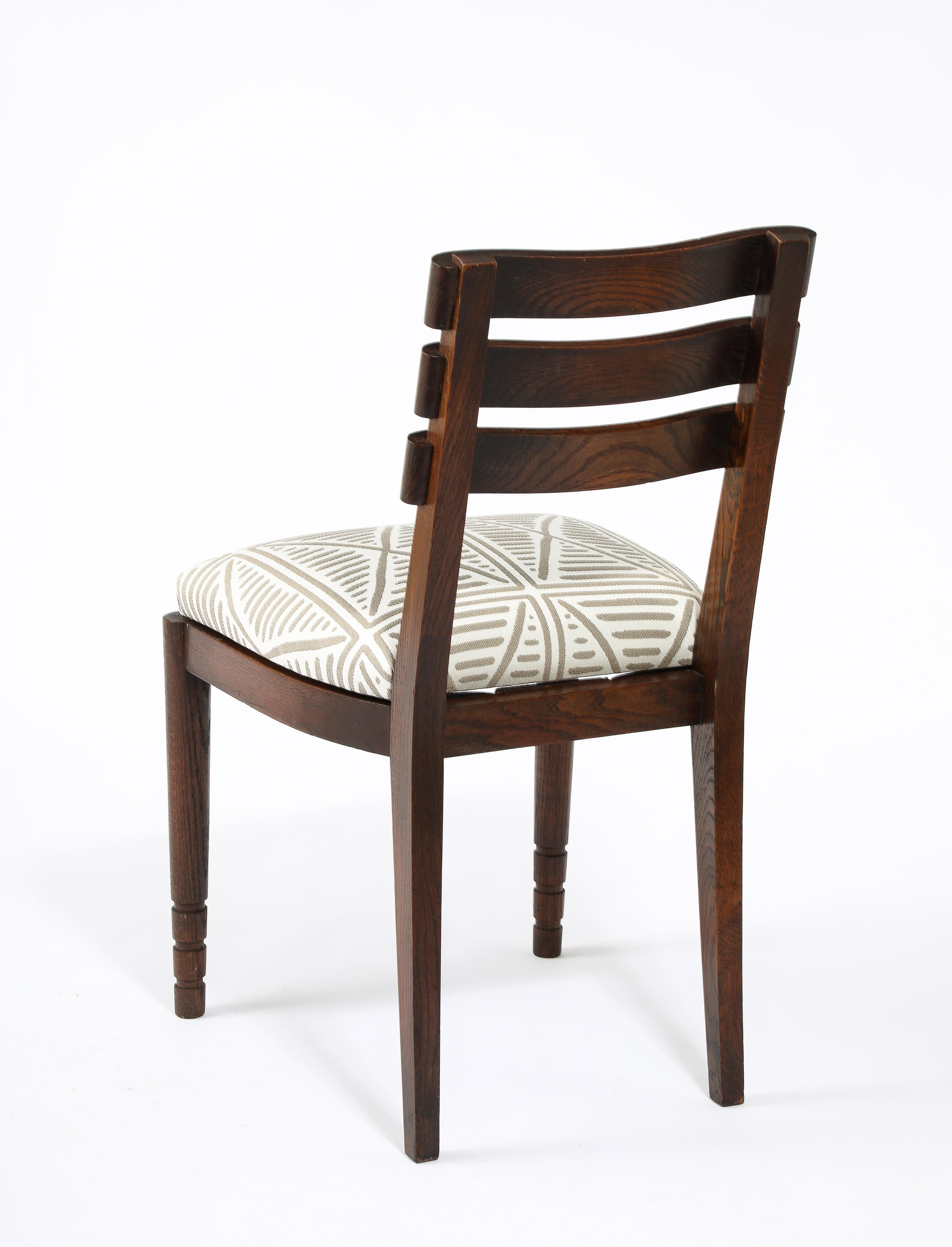 Set of Six Oak Charles Dudouyt Dining Chairs, France 1940's In Good Condition In New York, NY