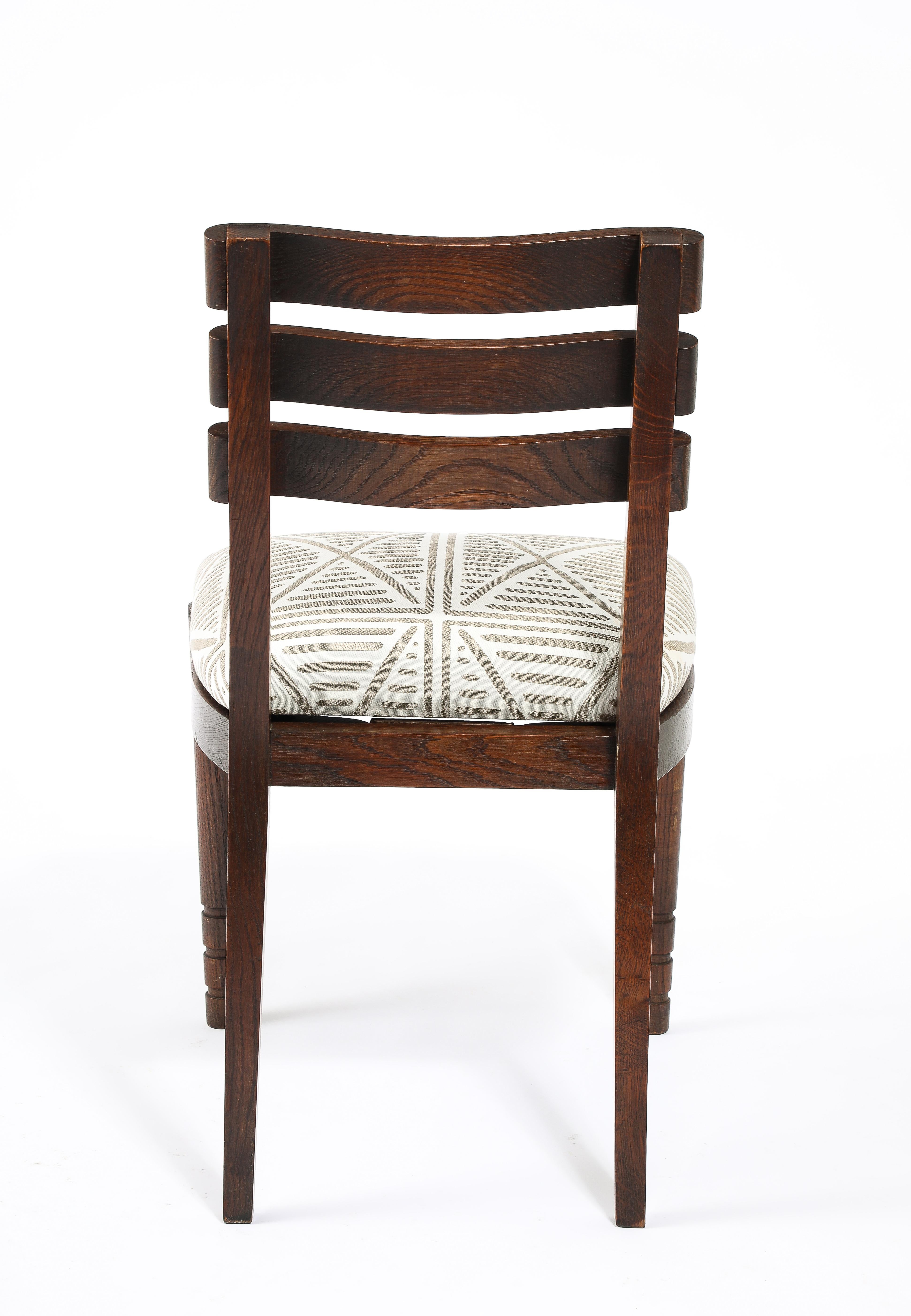 20th Century Set of Six Oak Charles Dudouyt Dining Chairs, France 1940's