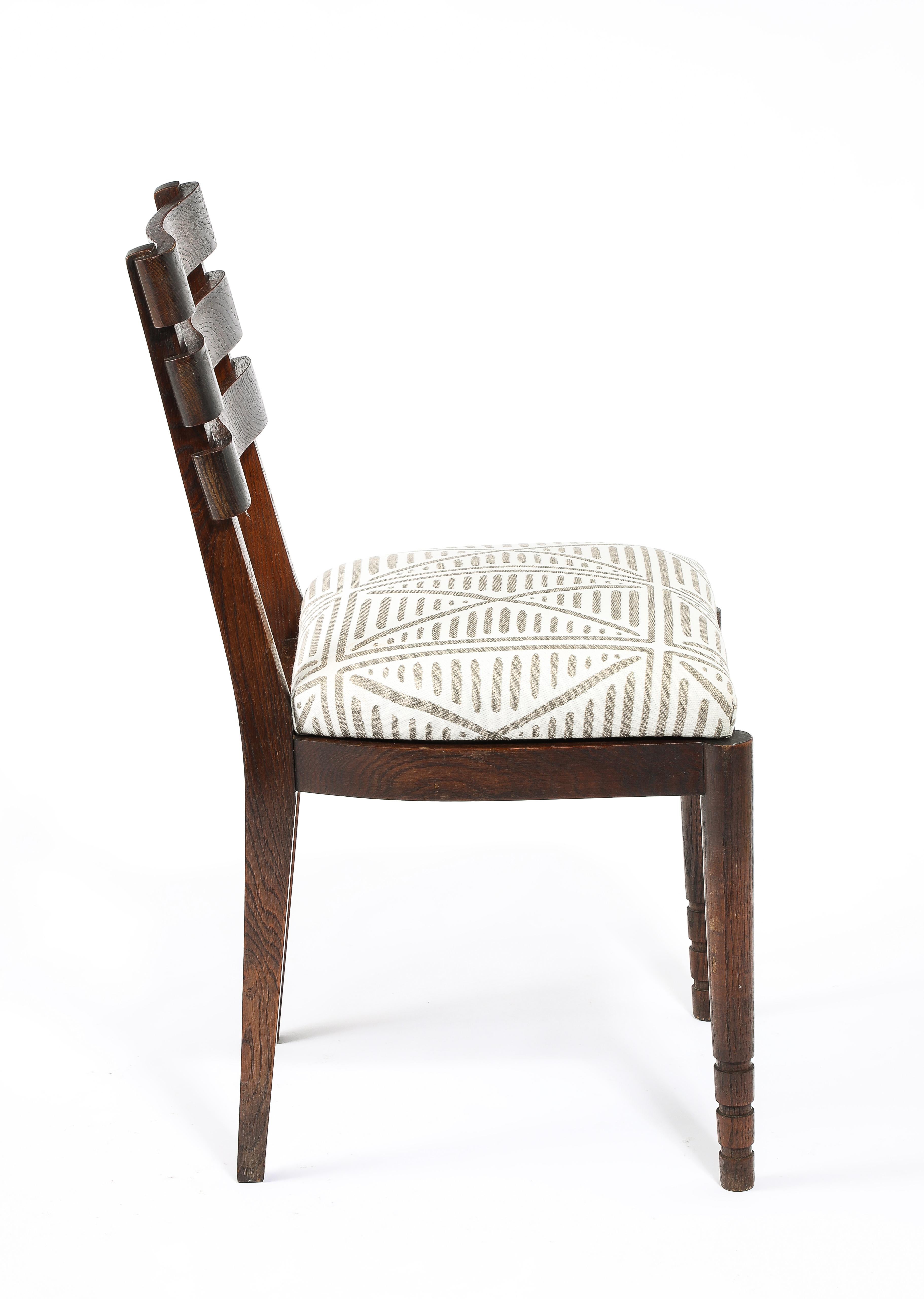 Set of Six Oak Charles Dudouyt Dining Chairs, France 1940's 1