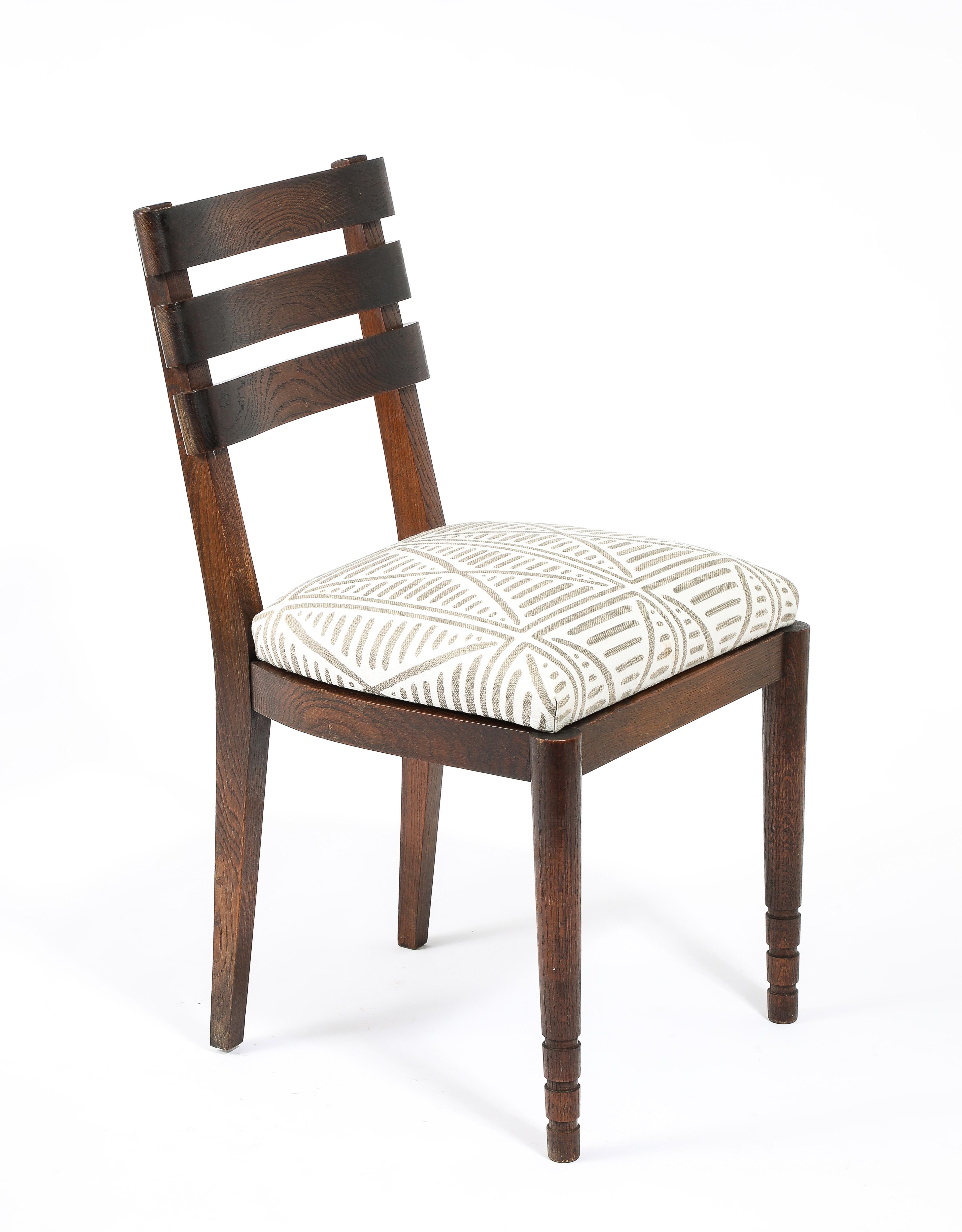 Set of Six Oak Charles Dudouyt Dining Chairs, France 1940's 2