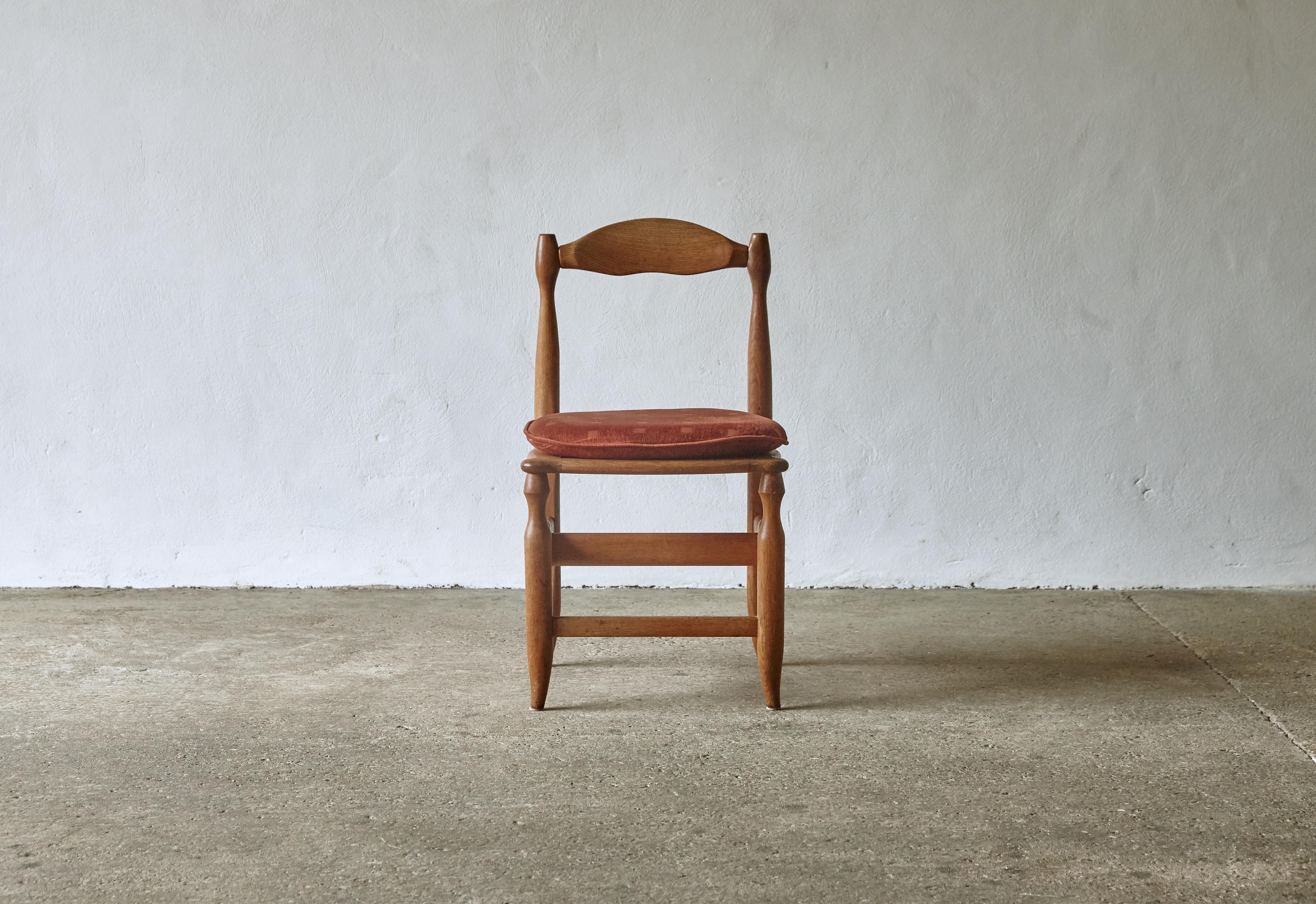 Set of Six Oak Charlotte Dining Chairs by Guillerme et Chambron, France, 1960s 7