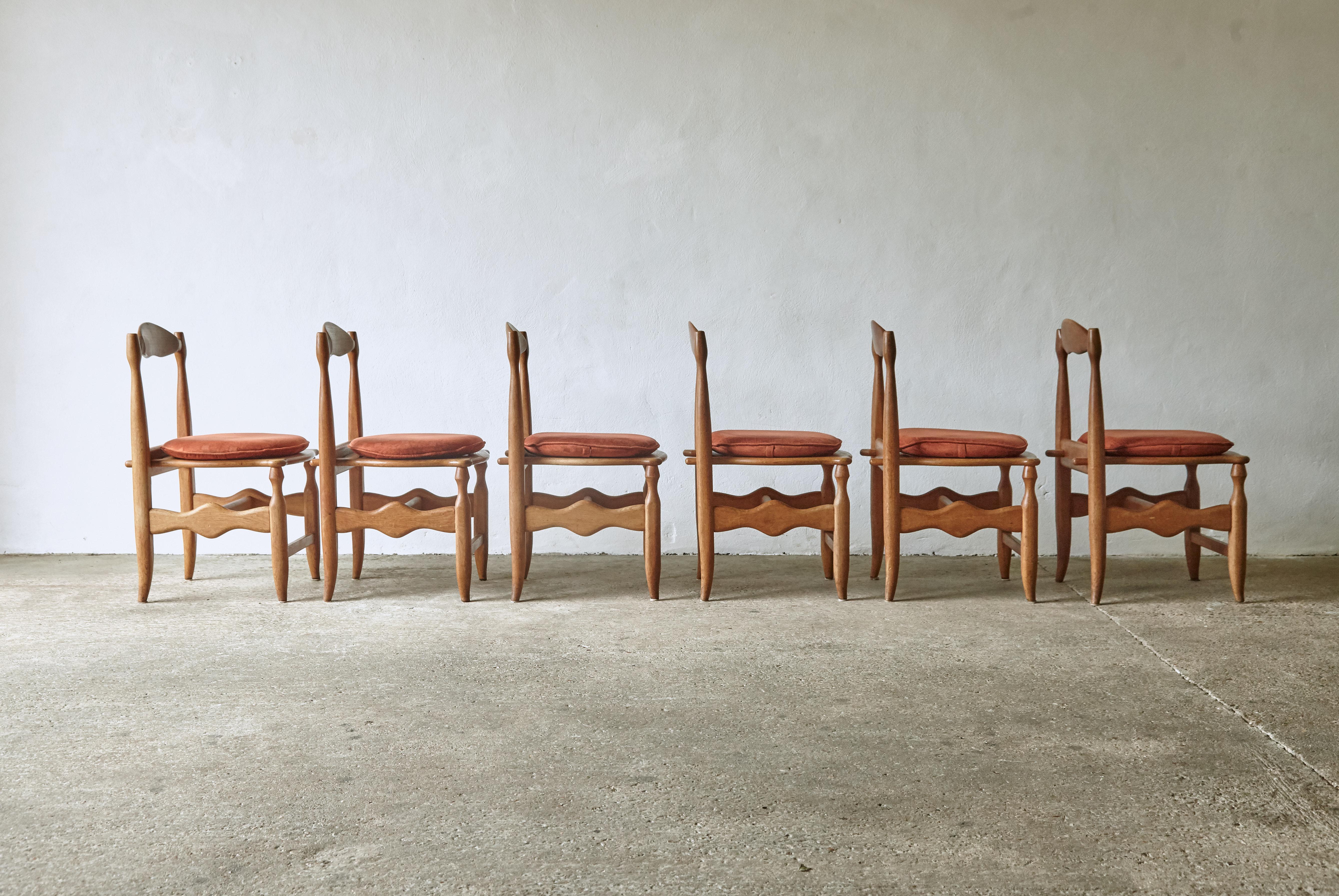 Set of Six Oak Charlotte Dining Chairs by Guillerme et Chambron, France, 1960s 1