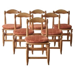 Set of Six Oak Charlotte Dining Chairs by Guillerme et Chambron, France, 1960s