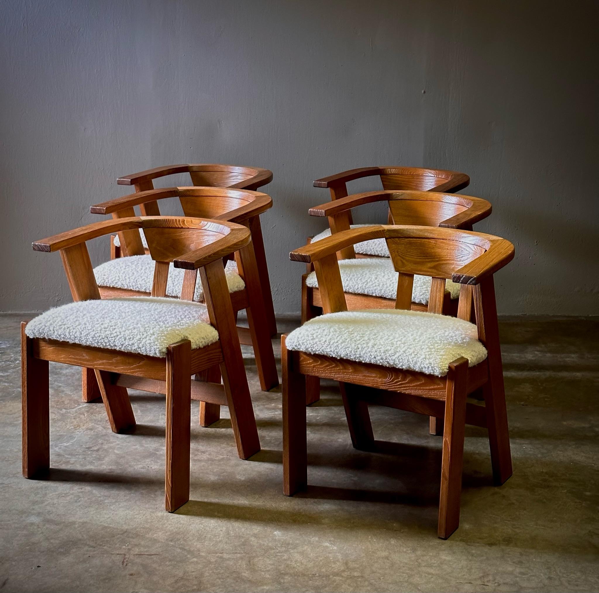 Belgian Set of Six Oak Dining Chairs by De Puydt