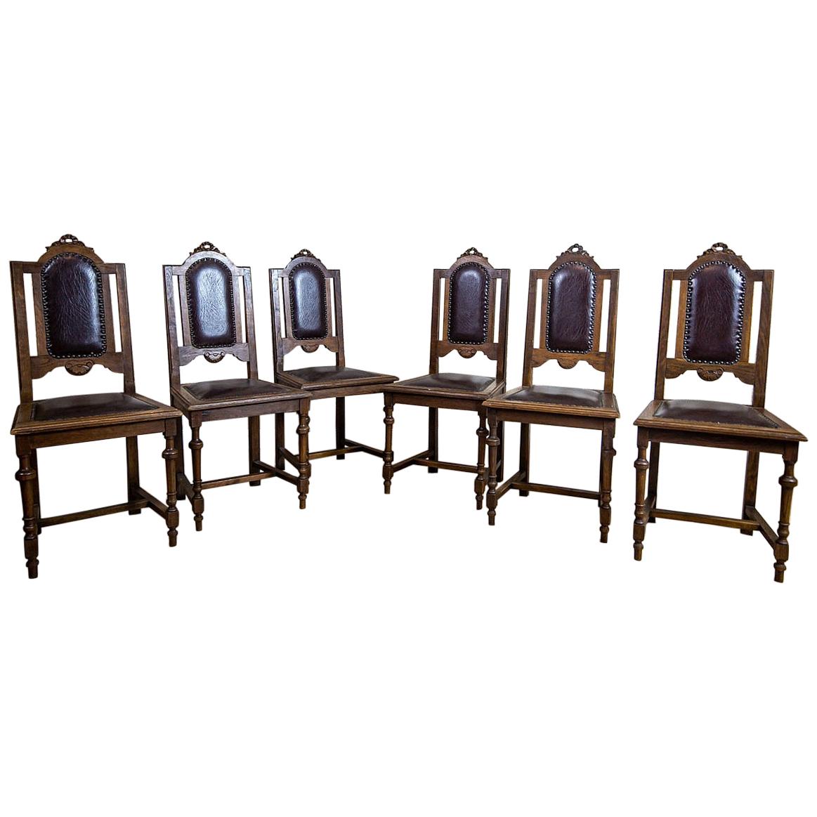 Set of Six Oak Dining Chairs from the Turn of the 19th and 20th Centuries