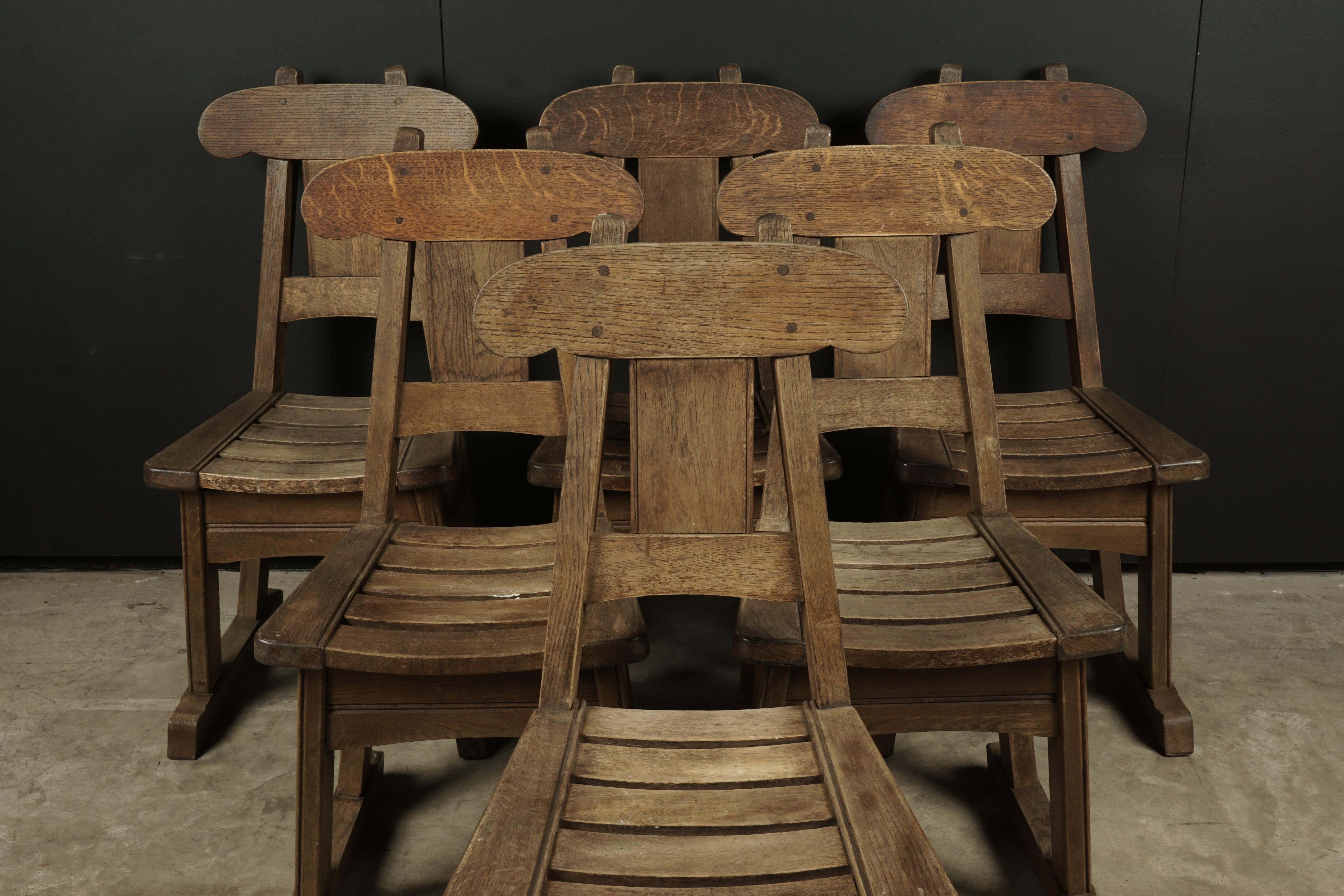 European Vintage Set of Six Oak Dining Chairs in Oak, from Holland, circa 1960